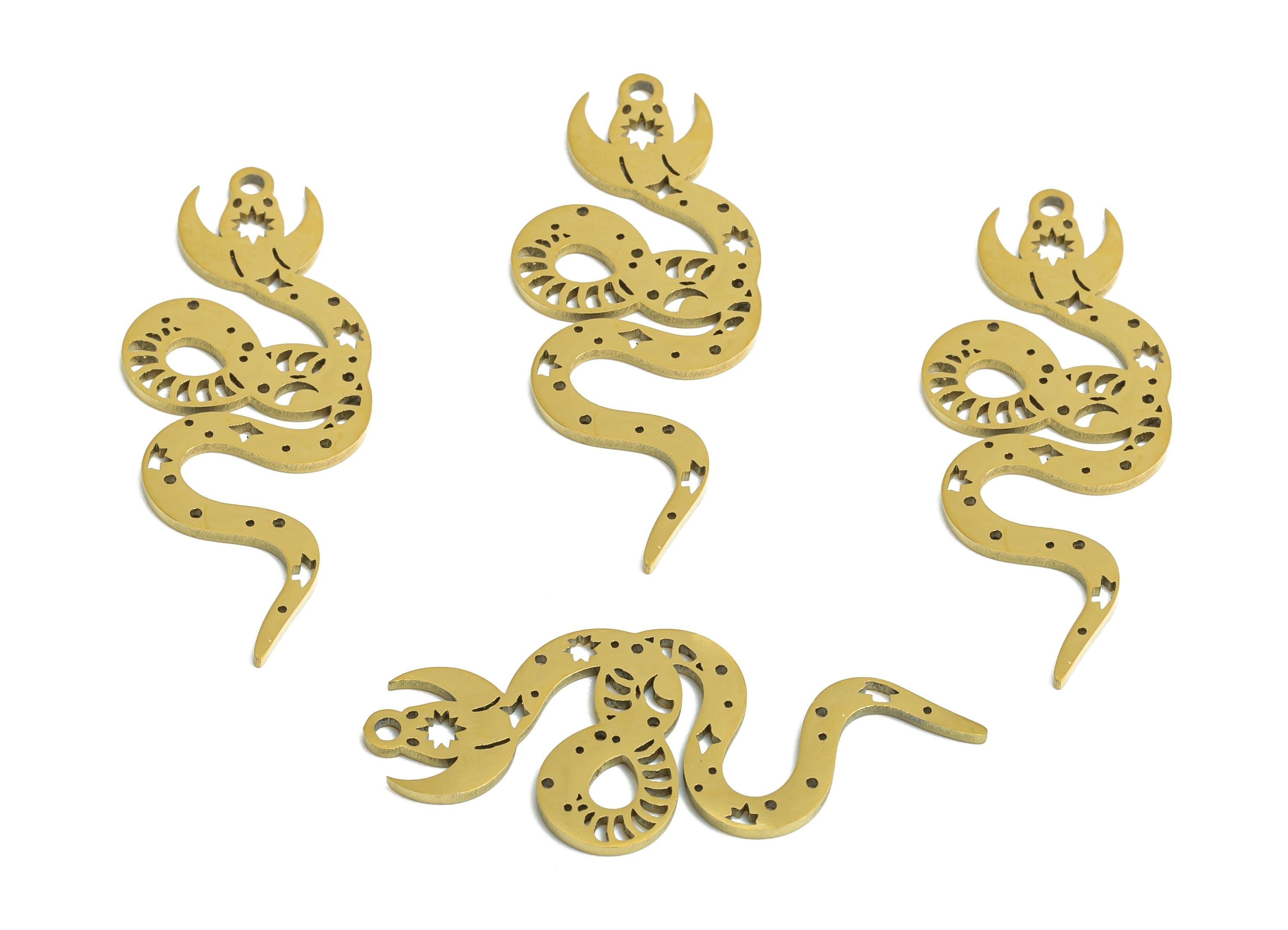 Celestial Snake Pendant - Stainless Steel Serpent Amulet - Mystical Serpent Jewelry - 18K Real Vacuum Plated - 29.78x12.44x0.98mm - SS2490G - DOMEDBAZAAR