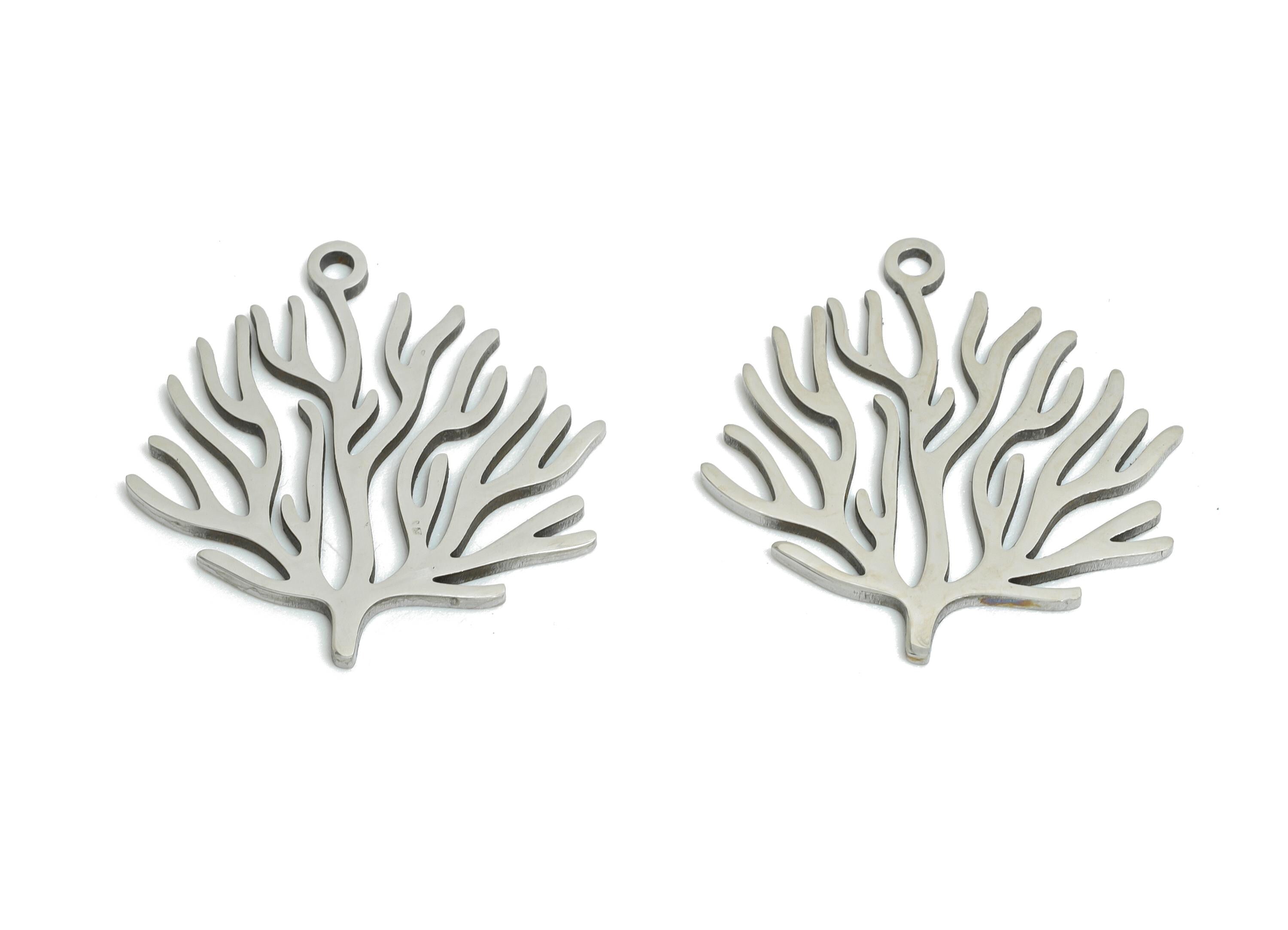 Stainless Steel Coral Pendant - Sea Fan Coral Pendant - Stainless Steel Sea Life Pendant - Nature-Inspired Jewelry - 19.7x18x0.98mm - SS2430 - DOMEDBAZAAR