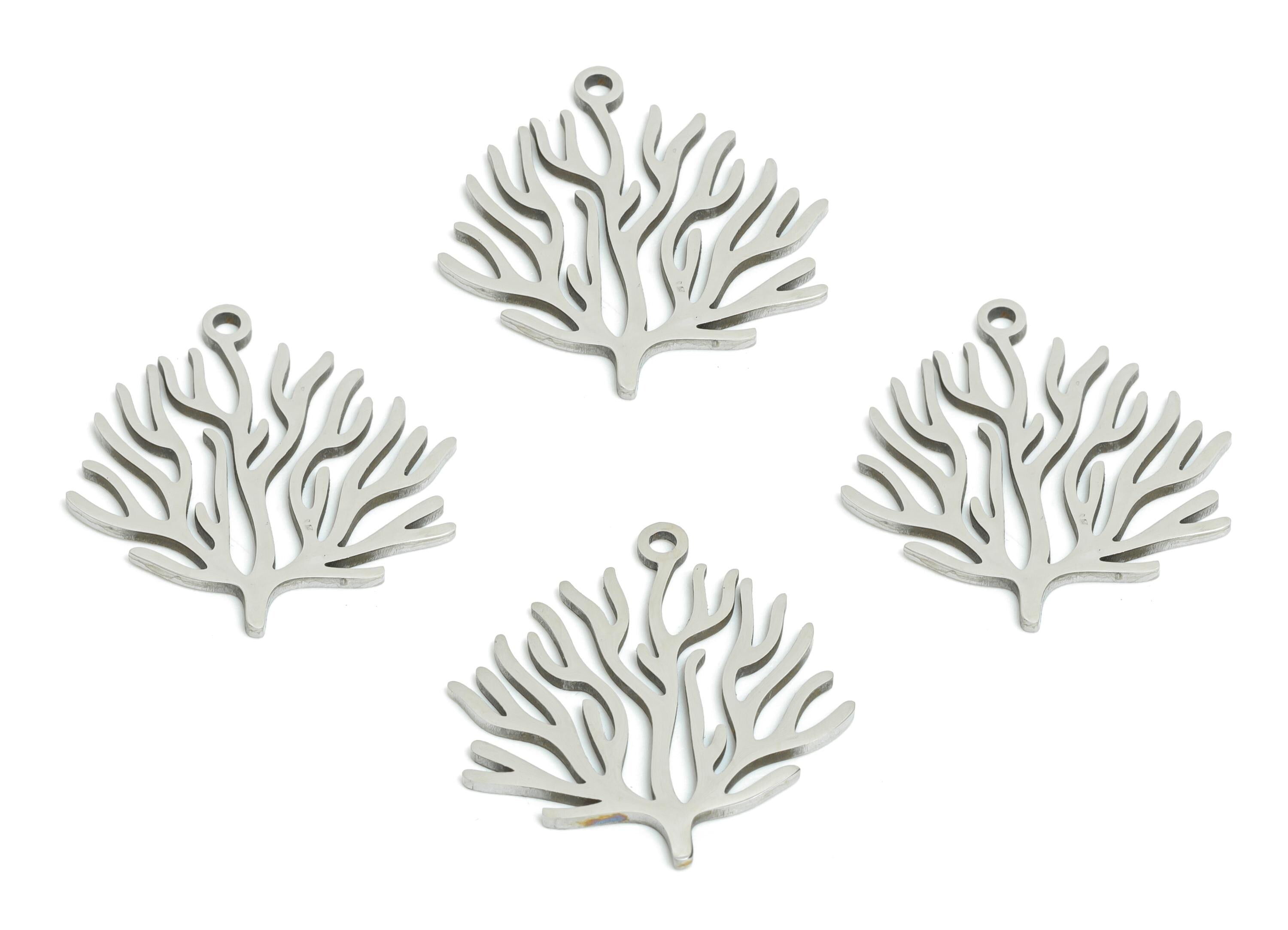 Stainless Steel Coral Pendant - Sea Fan Coral Pendant - Stainless Steel Sea Life Pendant - Nature-Inspired Jewelry - 19.7x18x0.98mm - SS2430 - DOMEDBAZAAR