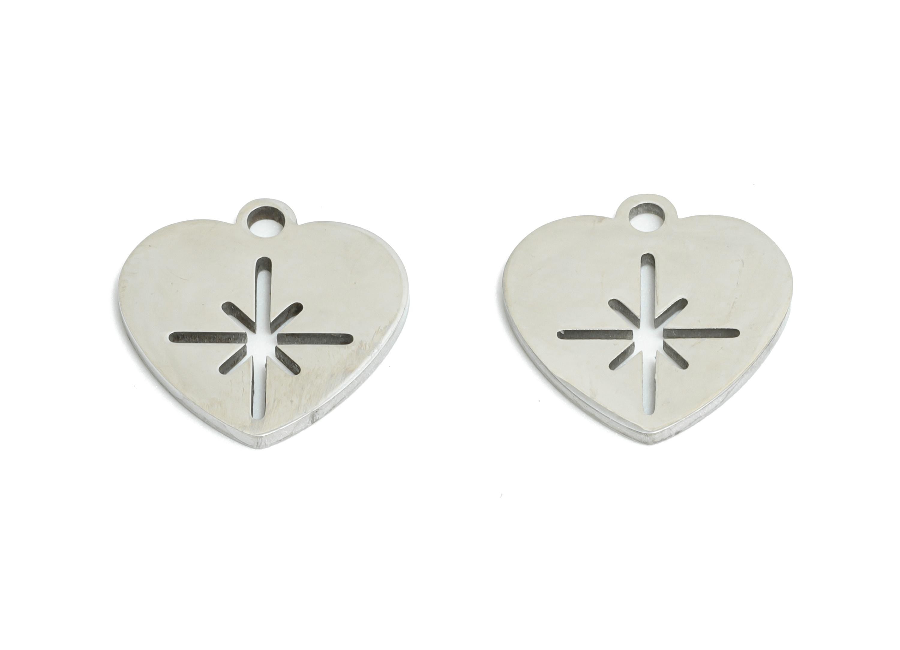 Stainless Steel Heart Charm - Stainless Steel North Star Charm - Dainty Heart Charm - Stainless Steel Pendant - 11x11x0.98mm - SS2456 - DOMEDBAZAAR