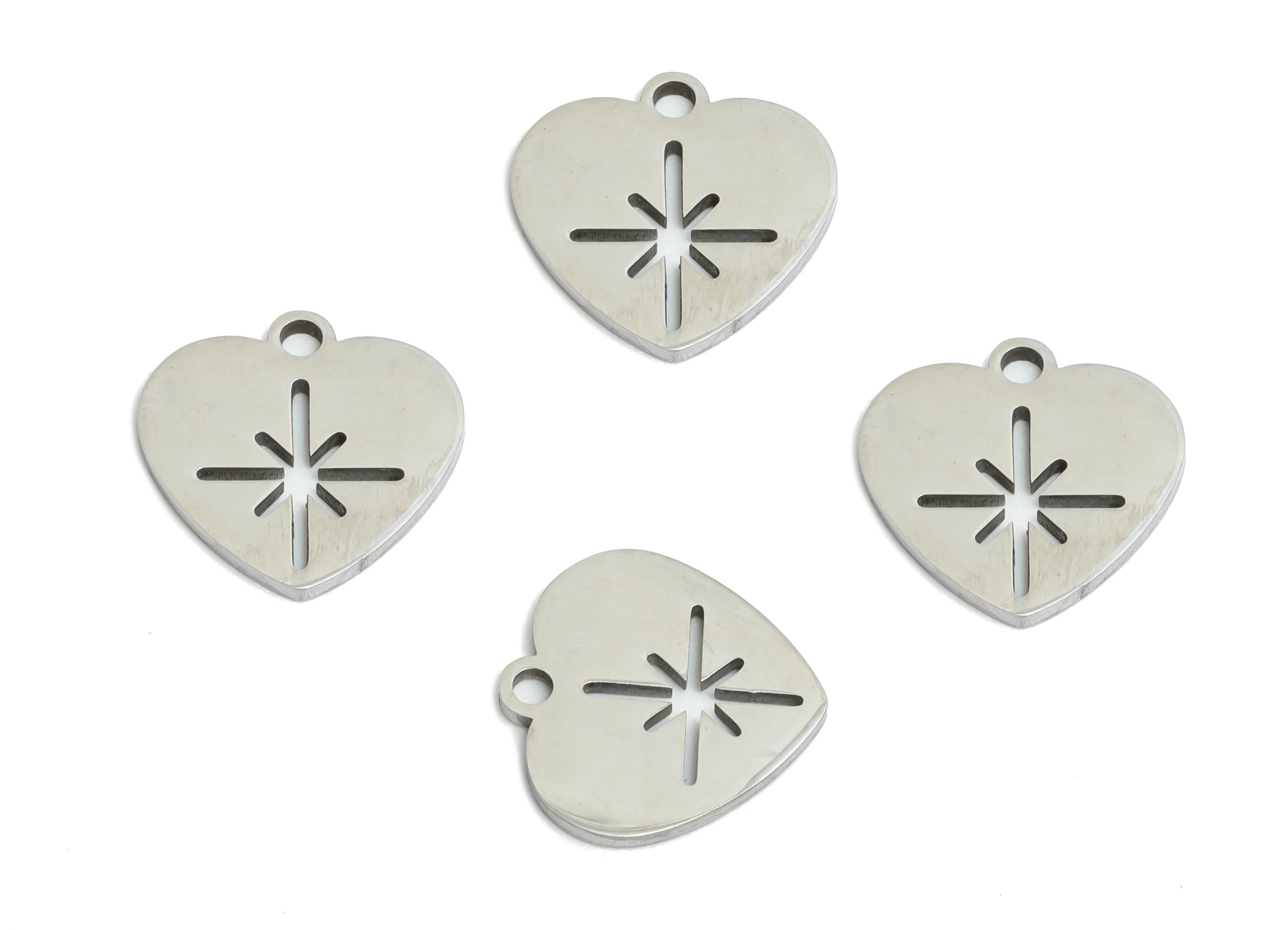 Stainless Steel Heart Charm - Stainless Steel North Star Charm - Dainty Heart Charm - Stainless Steel Pendant - 11x11x0.98mm - SS2456 - DOMEDBAZAAR