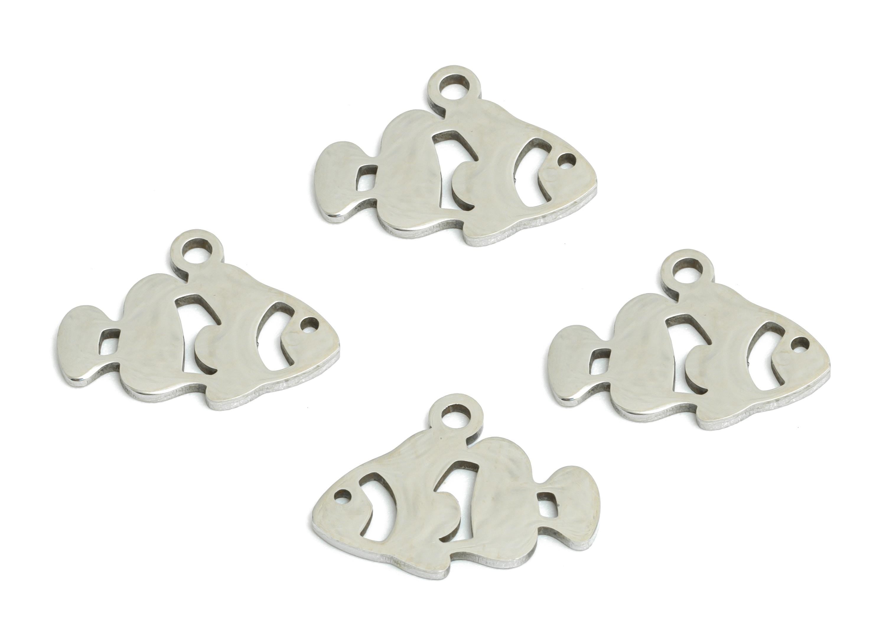 Steel Fish Earring Charm - Clown Fish Charm for DIY Jewelry - Tropical Fish Necklace Charm - Marine Life Jewelry  - 14x10x0.98mm - SS2426 - DOMEDBAZAAR