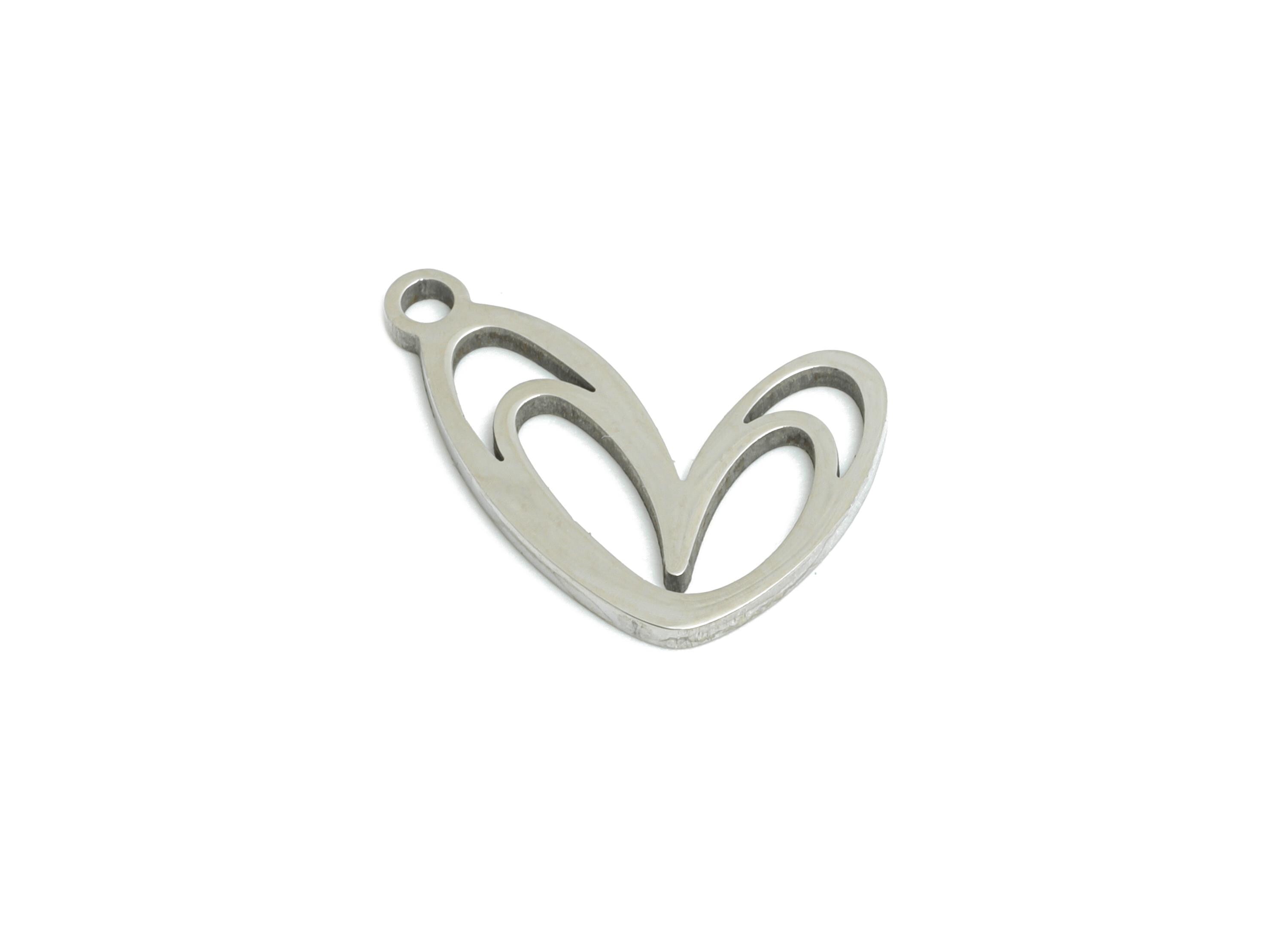 Steel Heart Charm - Stainless Steel Abstract Heart Pendant - Modern Love Symbol Charm - Stainless Steel Charm - 14x11.4x0.98mm - SS2445 - DOMEDBAZAAR