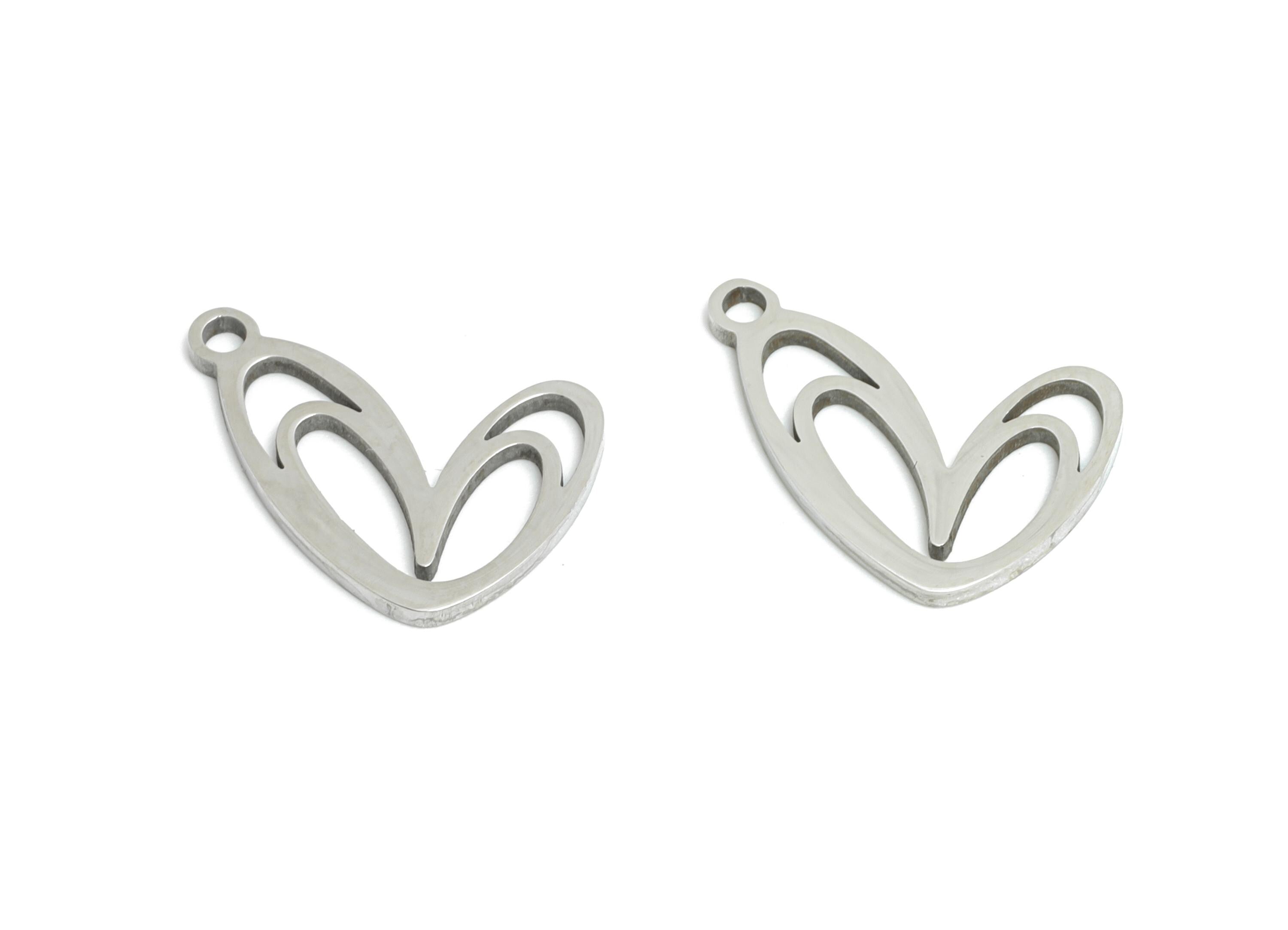 Steel Heart Charm - Stainless Steel Abstract Heart Pendant - Modern Love Symbol Charm - Stainless Steel Charm - 14x11.4x0.98mm - SS2445 - DOMEDBAZAAR