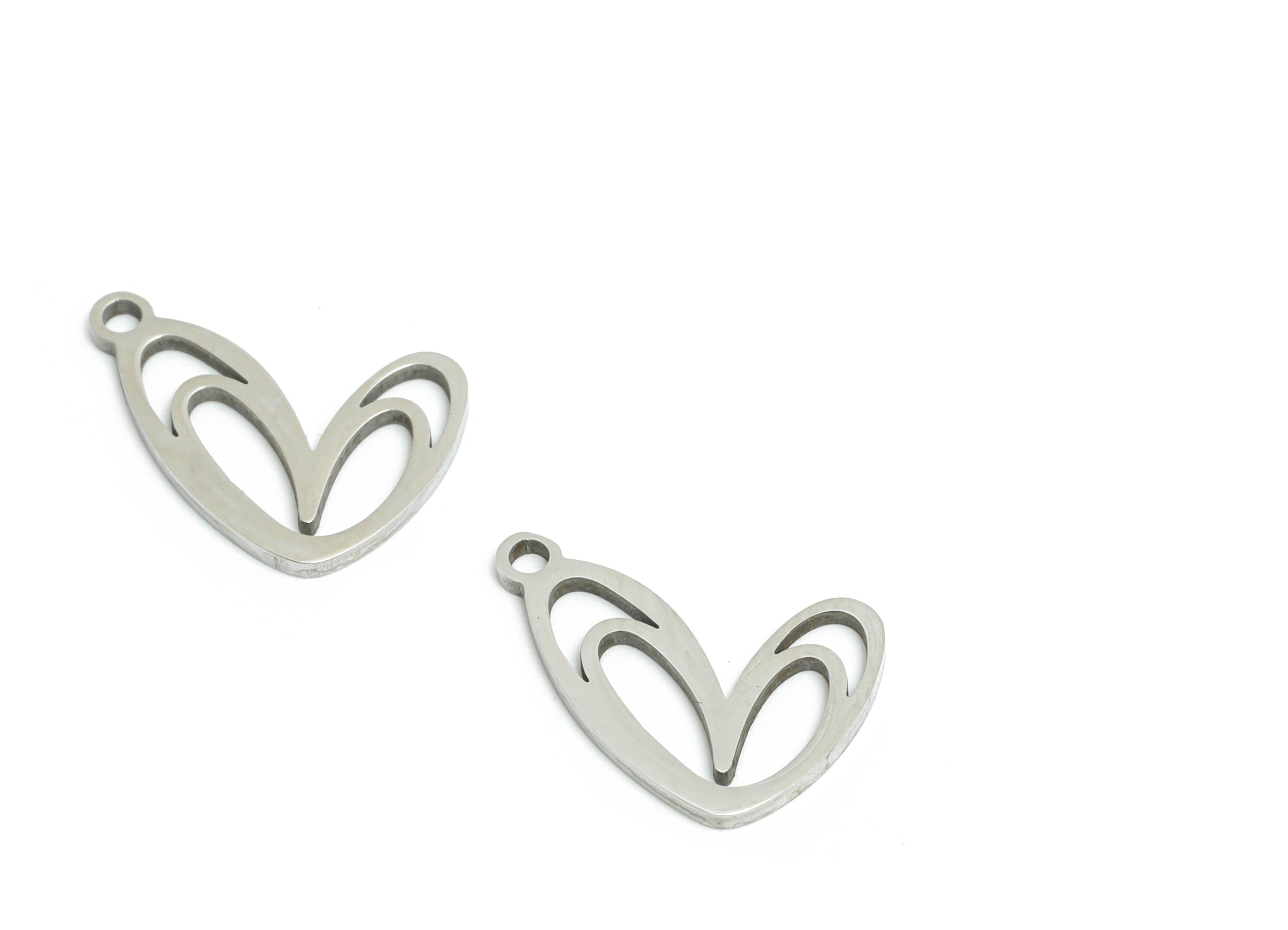 Steel Heart Charm - Stainless Steel Abstract Heart Pendant - Modern Love Symbol Charm - Stainless Steel Charm - 14x11.4x0.98mm - SS2445 - DOMEDBAZAAR