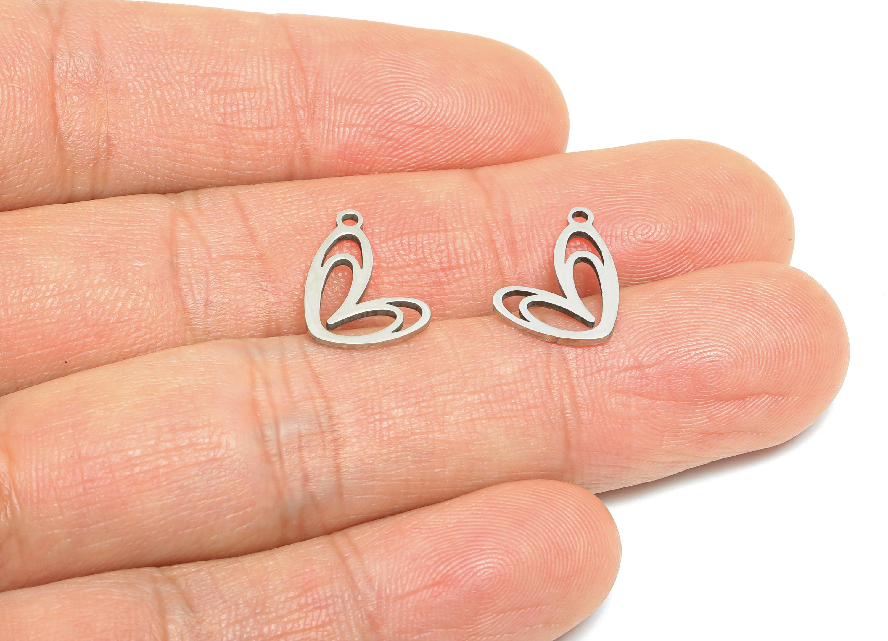 Steel Heart Charm - Stainless Steel Abstract Heart Pendant - Modern Love Symbol Charm - Stainless Steel Charm - 14x11.4x0.98mm - SS2445 - DOMEDBAZAAR