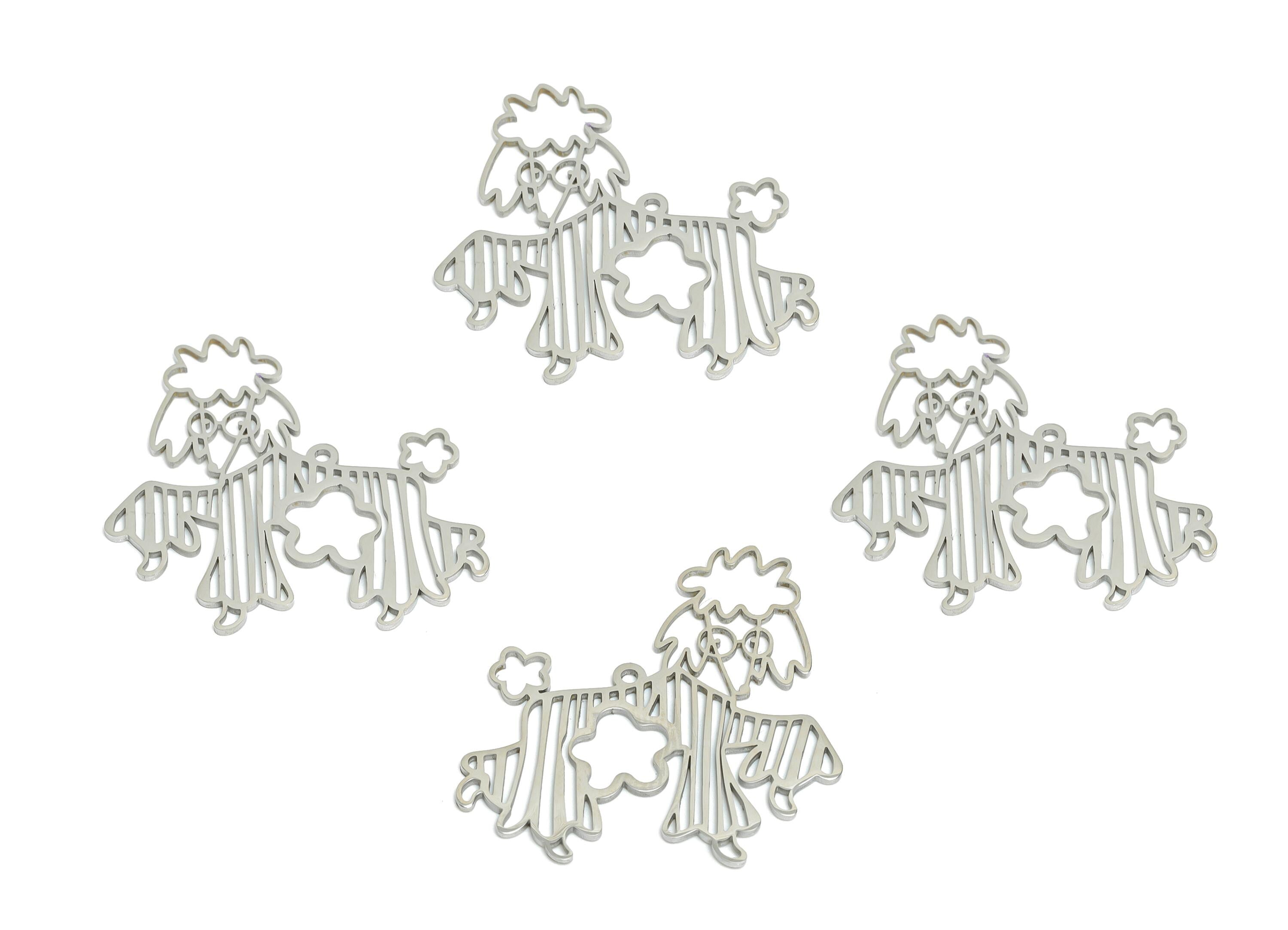 Stainless Steel Poodle Pendant - Elegant Poodle Pendant - Pet Lover Gift Charm - Laser-Cut Stainless Steel Dog Pendant - 30x29x0.98mm-SS2499 - DOMEDBAZAAR