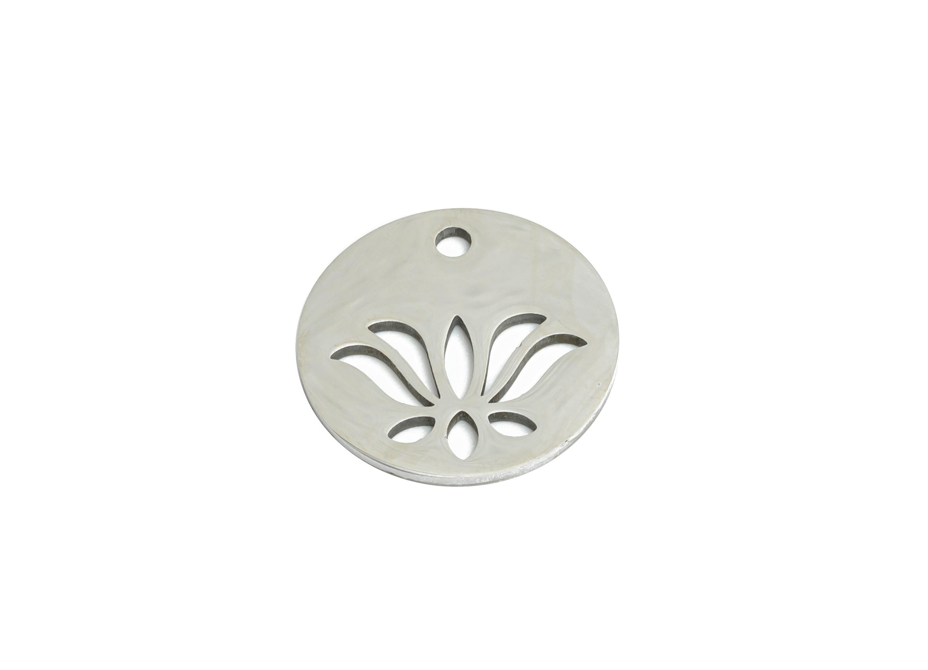 Steel Lotus  Pendant - Floral Pendant For Necklace - Floral Engraved Pendant - Laser-Cut Stainless Steel Jewelry - 14x14x0.98mm - SS2464 - DOMEDBAZAAR