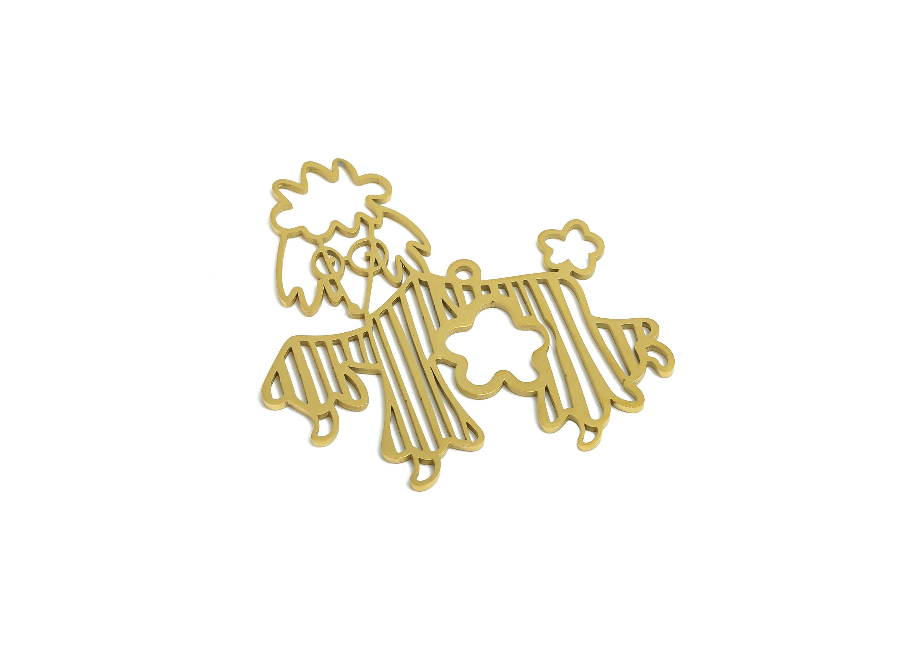 Stainless Steel Poodle Pendant - Elegant Poodle Pendant - Laser-Cut Pet Lover Gift Charm - 18K Vacuum Plating - 30x29x0.98mm - SS2499G - DOMEDBAZAAR