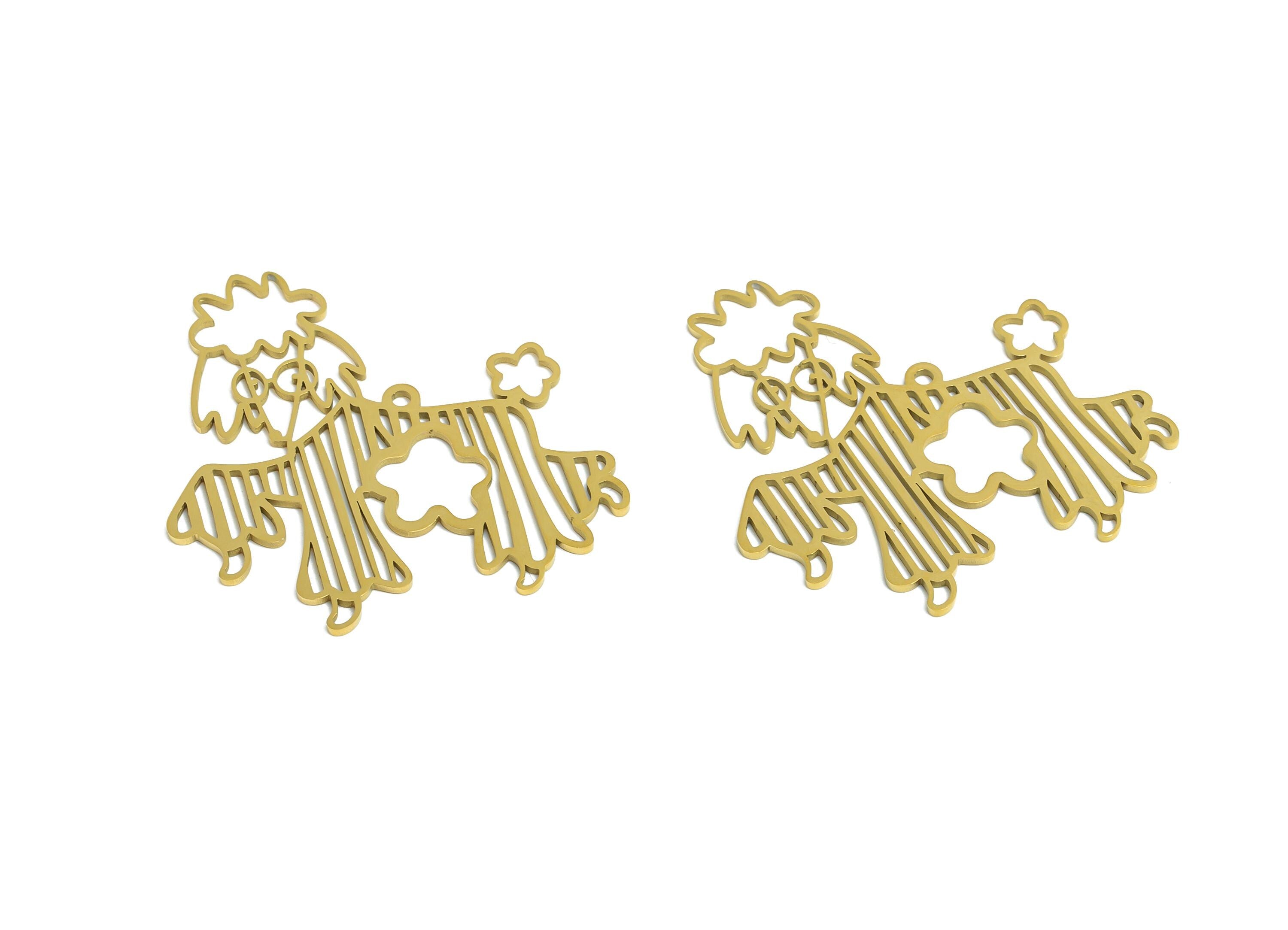 Stainless Steel Poodle Pendant - Elegant Poodle Pendant - Laser-Cut Pet Lover Gift Charm - 18K Vacuum Plating - 30x29x0.98mm - SS2499G - DOMEDBAZAAR