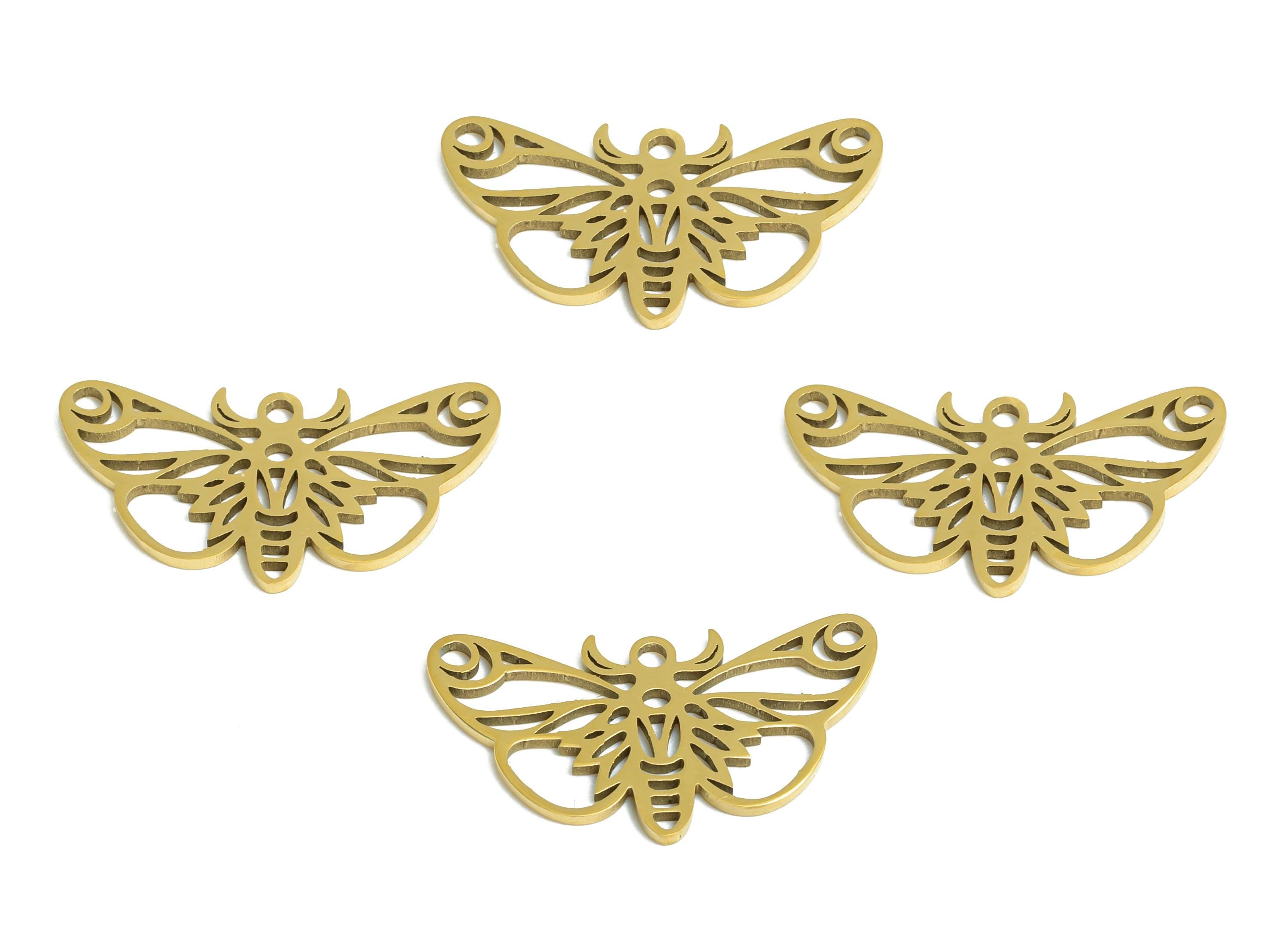 Steel Moth Pendant - Gothic Butterfly Insect Pendant - Nature-Inspired Steel Jewelry - 18K Real Vacuum Plated - 19.7x10.8x0.98mm - SS2503G - DOMEDBAZAAR