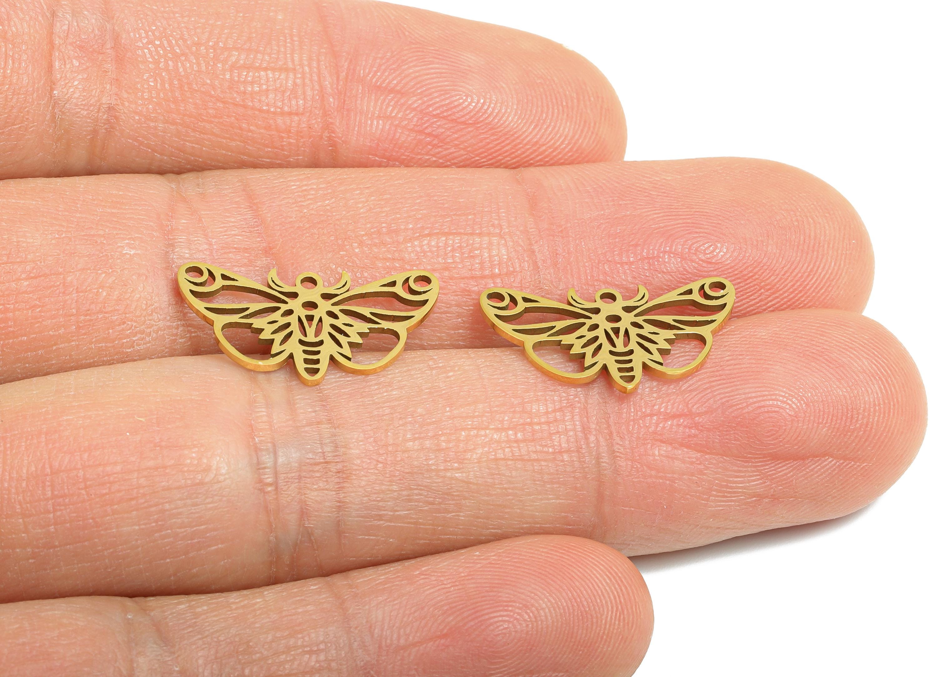 Steel Moth Pendant - Gothic Butterfly Insect Pendant - Nature-Inspired Steel Jewelry - 18K Real Vacuum Plated - 19.7x10.8x0.98mm - SS2503G - DOMEDBAZAAR