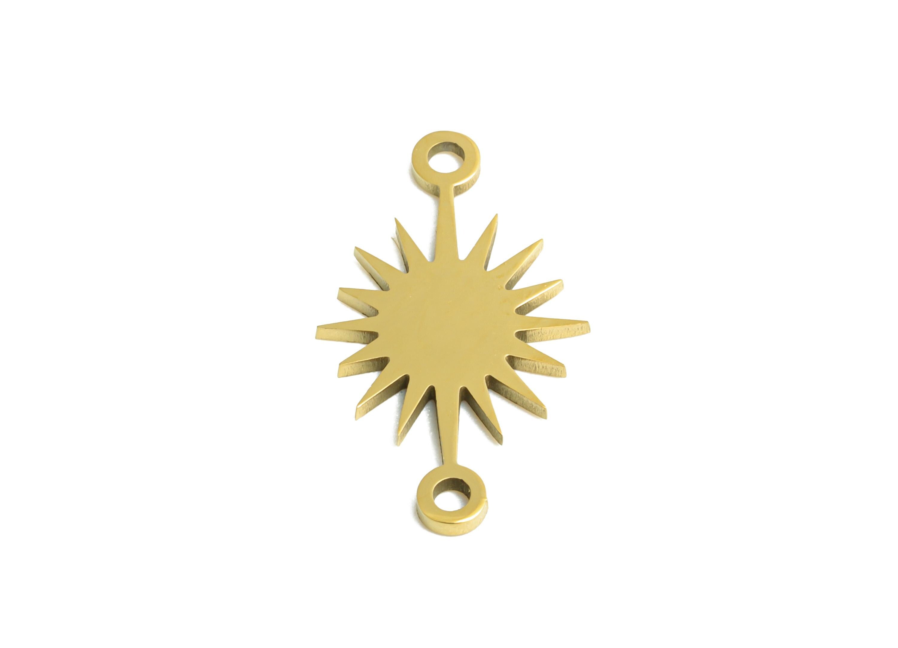 Steel Sunburst Connector - Boho Star Charm Connector - Celestial Jewelry Supply For Necklace - 18K Vacuum Plating - 15x9x0.98mm - SS2473G - DOMEDBAZAAR