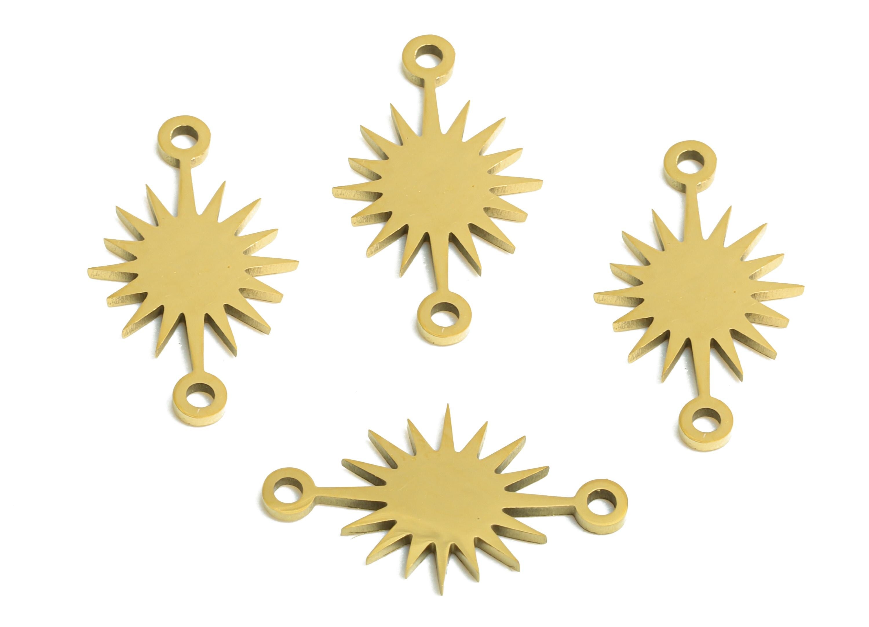Steel Sunburst Connector - Boho Star Charm Connector - Celestial Jewelry Supply For Necklace - 18K Vacuum Plating - 15x9x0.98mm - SS2473G - DOMEDBAZAAR