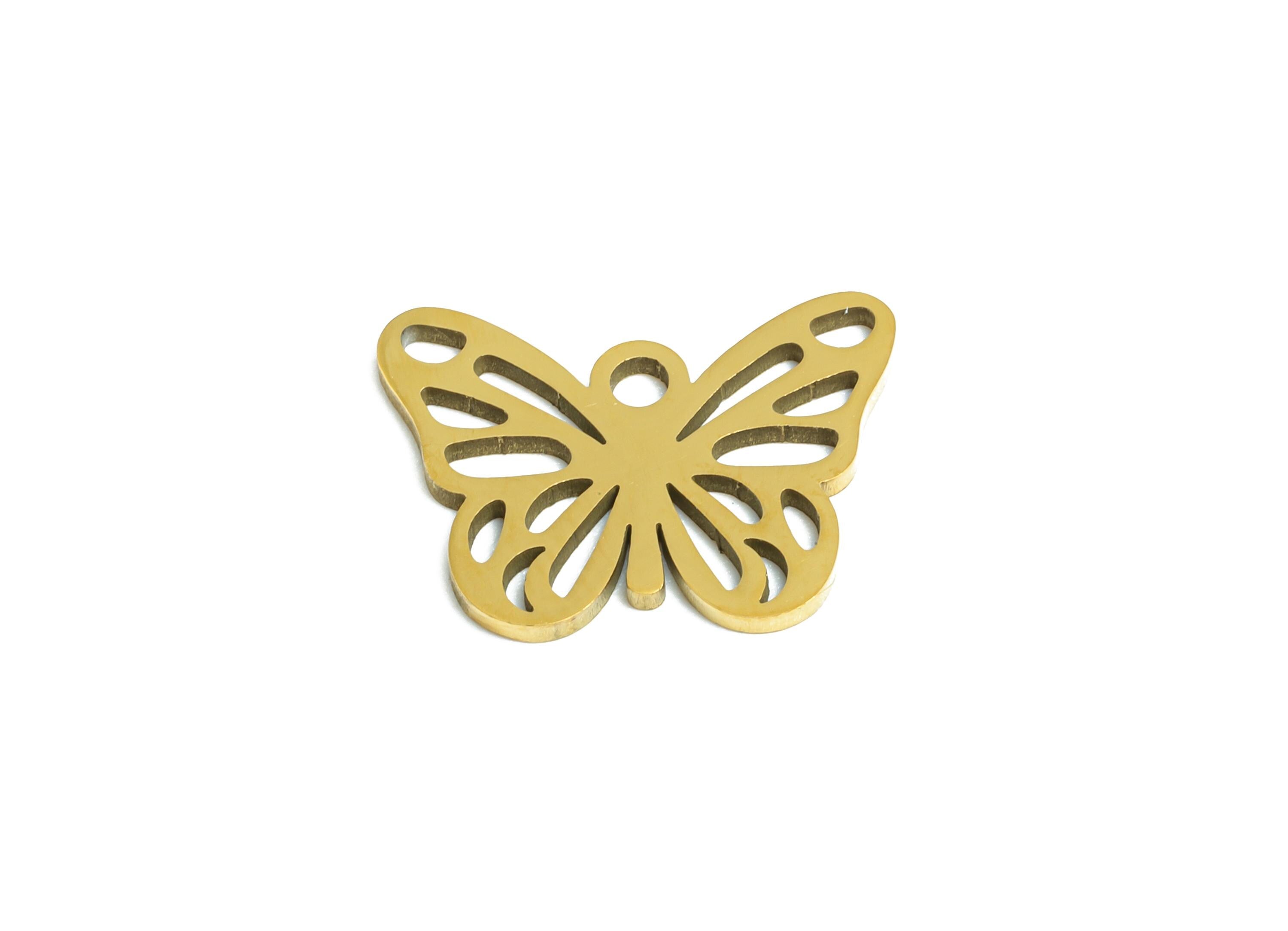 Steel Butterfly Pendant - Elegant Butterfly Insect Pendant - Nature-Inspired Jewelry - 18K Real Vacuum Plated - 14.84x10.8x0.98mm - SS2488G - DOMEDBAZAAR
