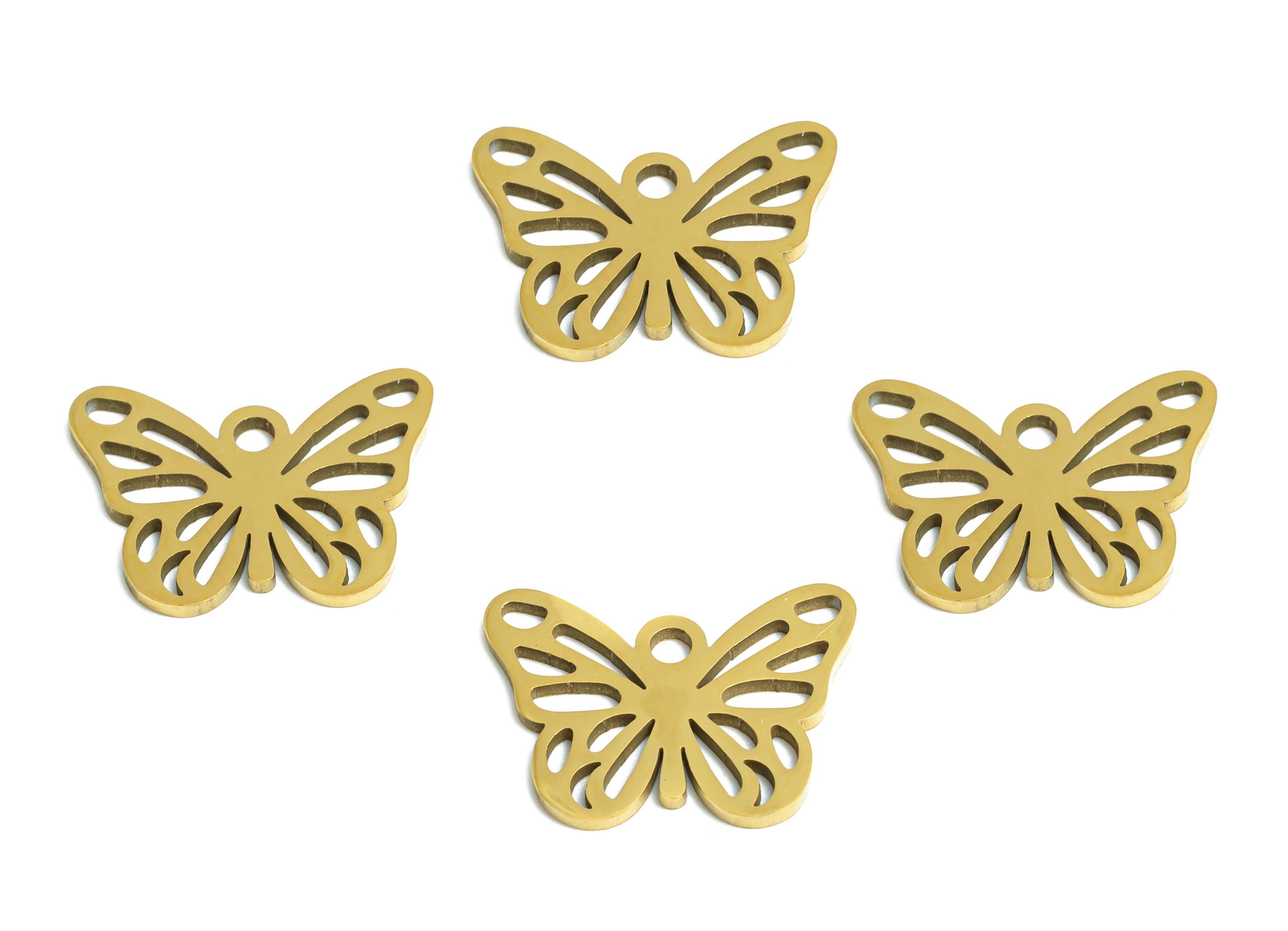 Steel Butterfly Pendant - Elegant Butterfly Insect Pendant - Nature-Inspired Jewelry - 18K Real Vacuum Plated - 14.84x10.8x0.98mm - SS2488G - DOMEDBAZAAR