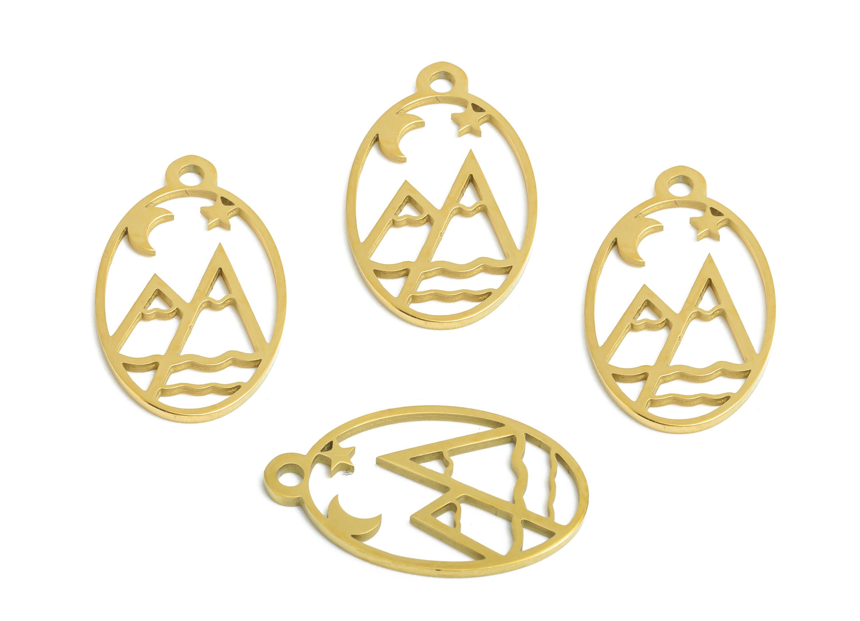 Steel Mountain Pendant - Crescent Star Pendant For Necklace - Laser-Cut Celestial Necklace - 18K Vacuum Plating - 17x10x0.98mm - SS2501G - DOMEDBAZAAR