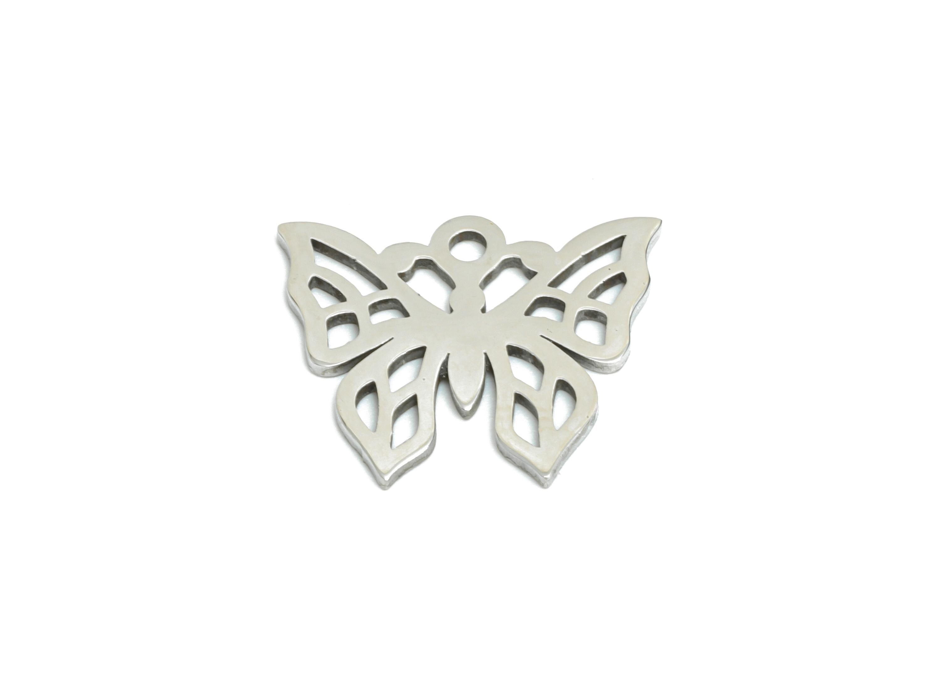 Steel Butterfly Pendant - Elegant Butterfly Insect Pendant - Nature-Inspired Jewelry - Steel Jewelry Findings - 15.6x12.75x0.98mm - SS2467 - DOMEDBAZAAR