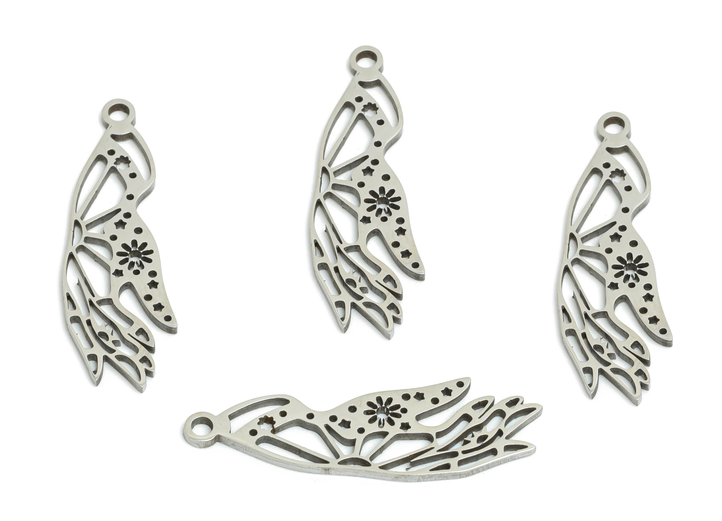Steel Hand Earring Charm - Artistic Hand Charm For Necklace - Celestial Hand Pendant - Laser-Cut Steel Jewelry - 24.85x7x0.98mm - SS2496 - DOMEDBAZAAR