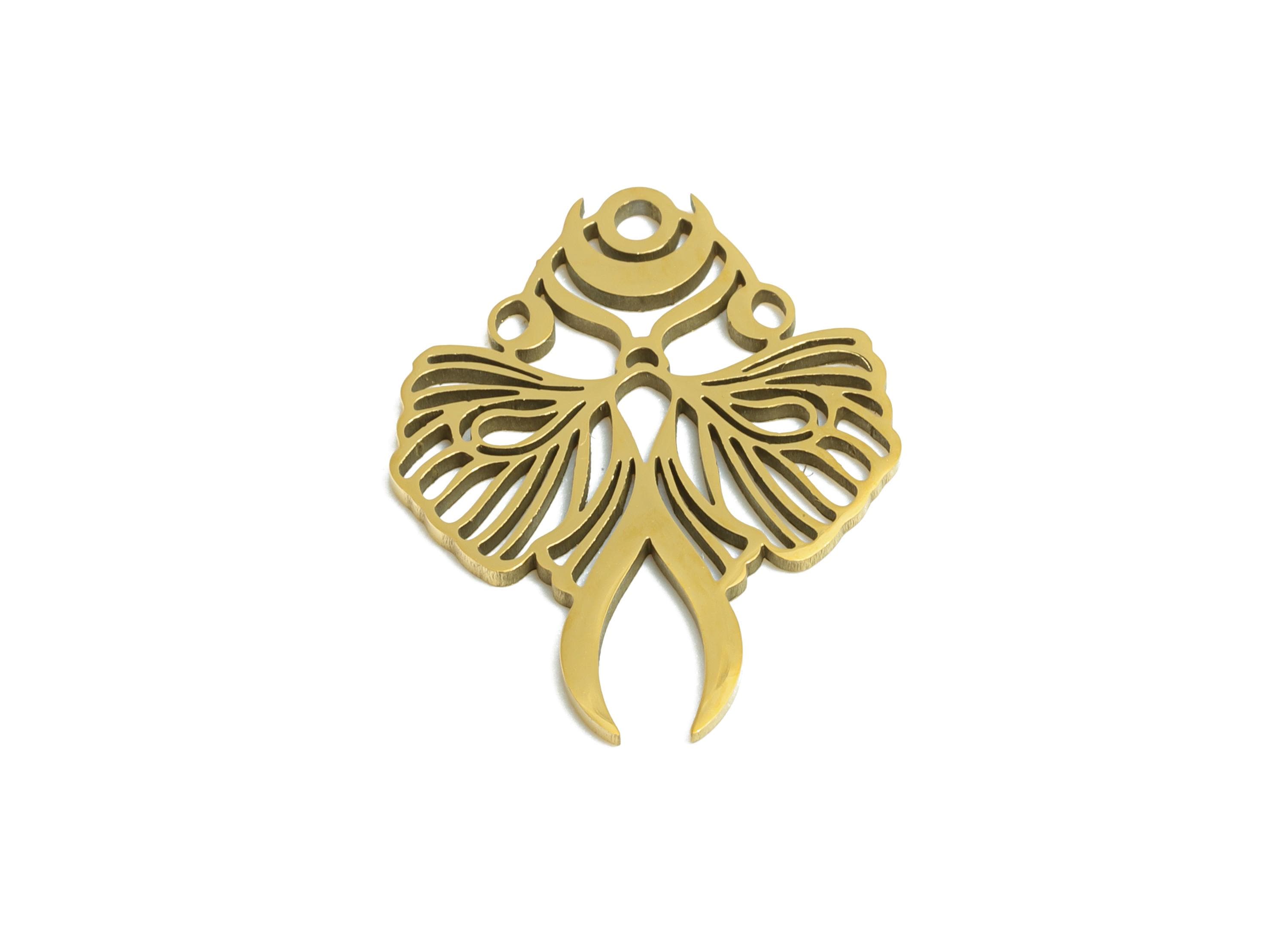 Moth and Moon Pendant - Celestial Moth Necklace Charm - Mystical Insect Jewelry Component - 18K Real Vacuum Plated - 17.9x14x0.98mm -SS2487G - DOMEDBAZAAR