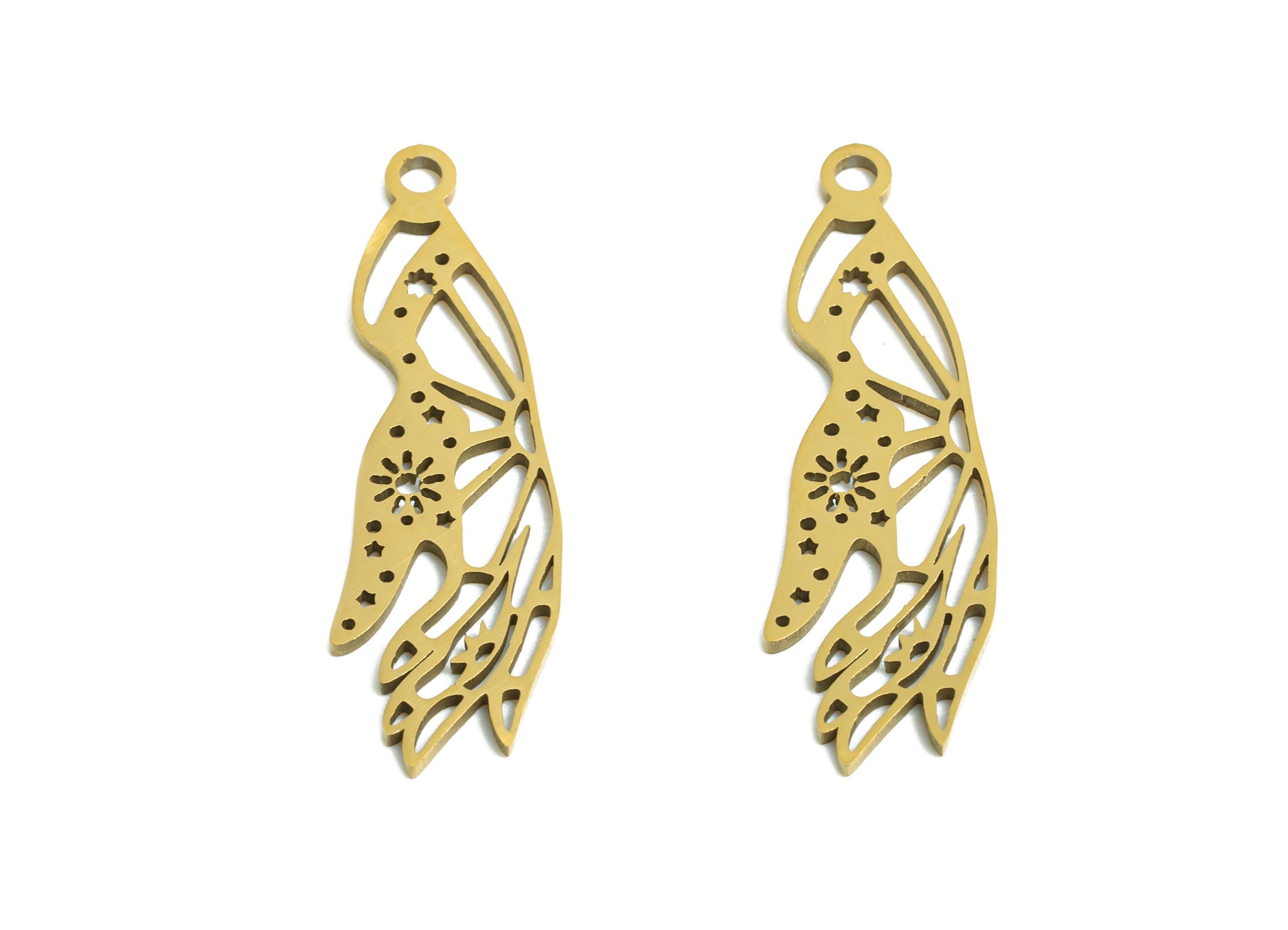 Steel Hand Earring Charm - Artistic Hand Charm For Necklace - Laser-Cut Celestial Hand Pendant -  18K Vacuum Plating - 24x7x0.98mm - SS2496G - DOMEDBAZAAR