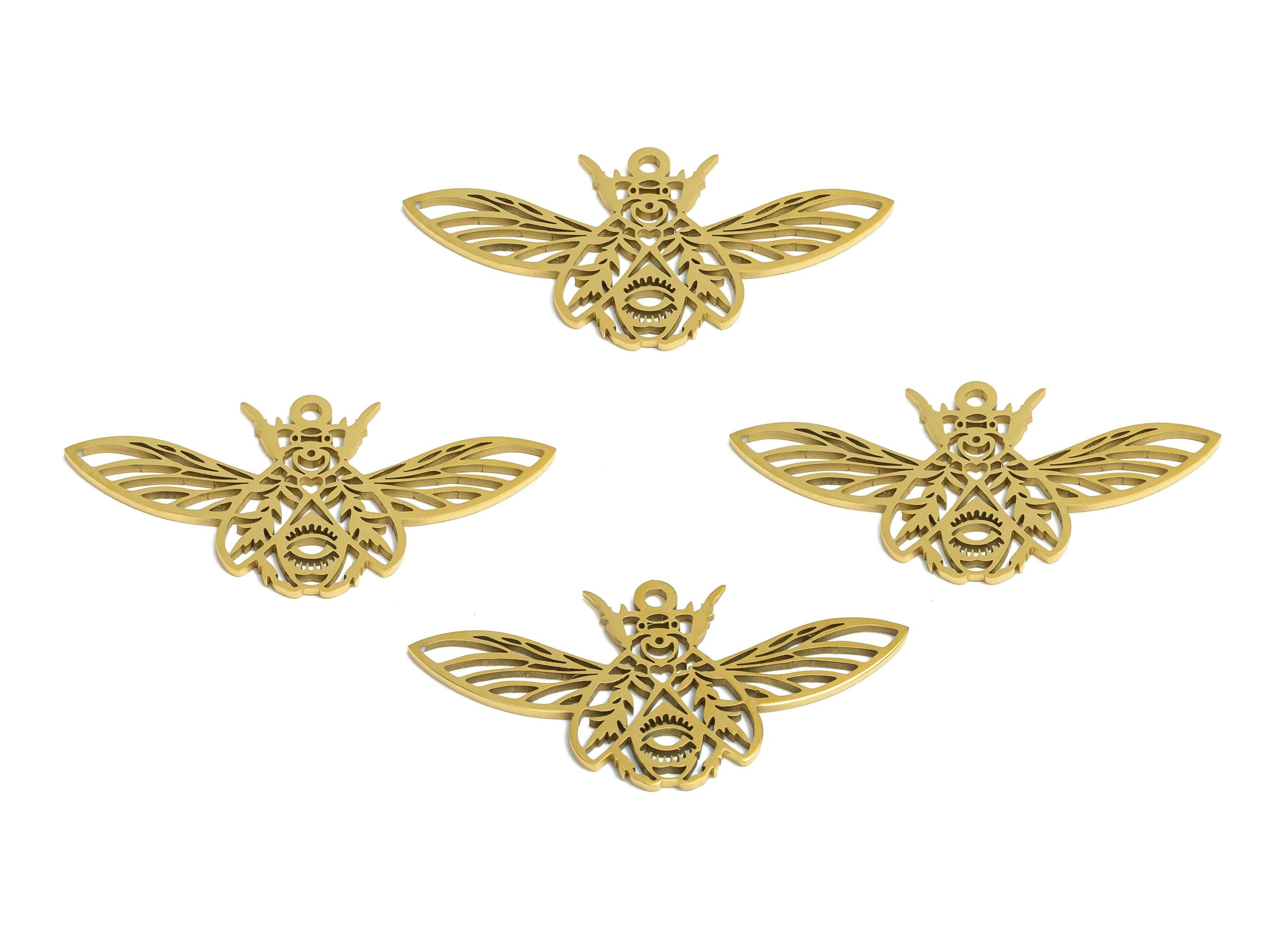 Steel Moth Pendant - Gothic Butterfly Insect Pendant - Nature-Inspired Steel Jewelry - 18K Real Vacuum Plated - 29x14x0.98mm - SS2502G - DOMEDBAZAAR