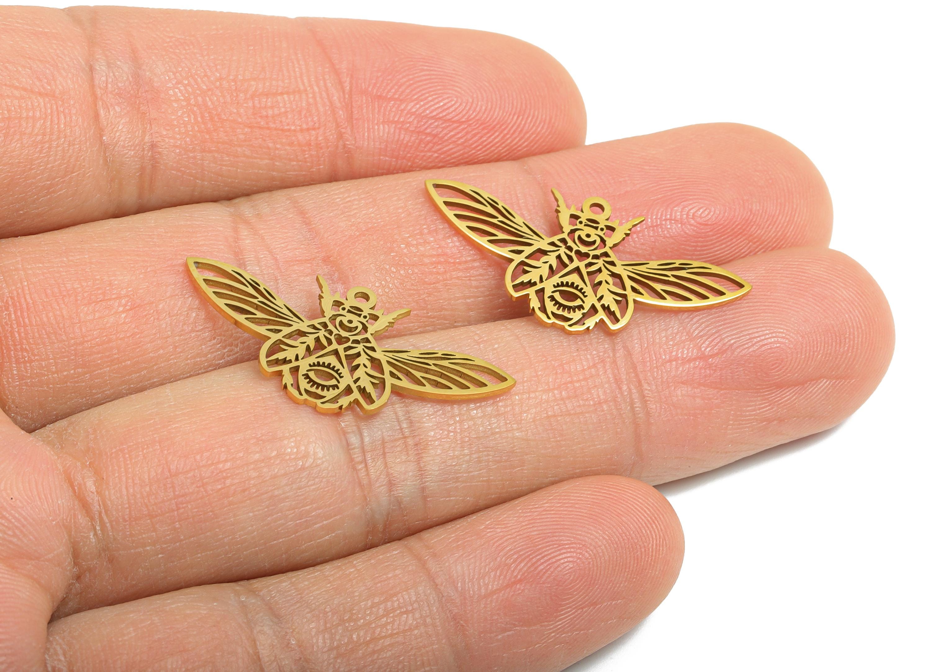 Steel Moth Pendant - Gothic Butterfly Insect Pendant - Nature-Inspired Steel Jewelry - 18K Real Vacuum Plated - 29x14x0.98mm - SS2502G - DOMEDBAZAAR