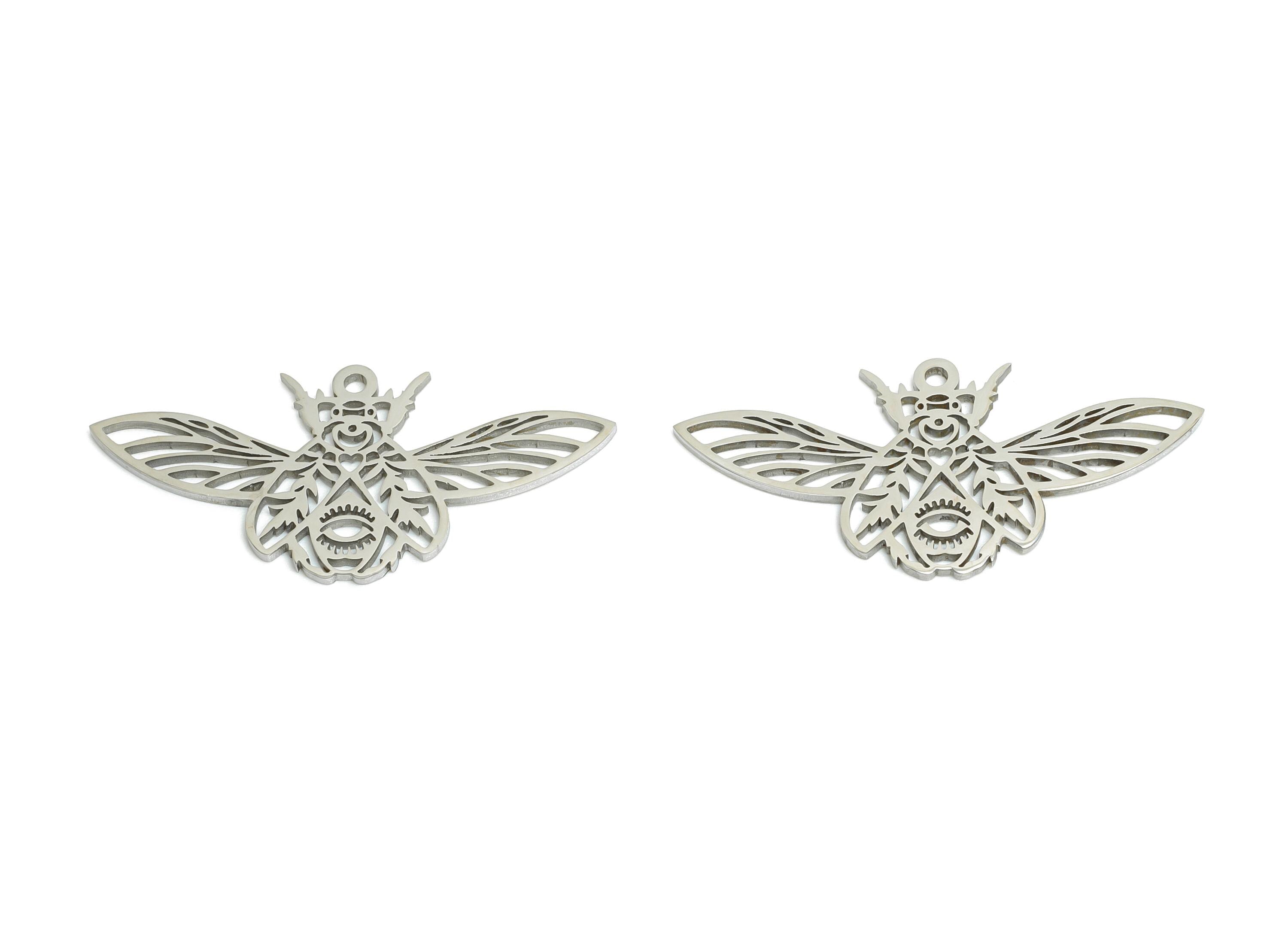 Steel Moth Pendant - Gothic Butterfly Insect Pendant - Nature-Inspired Steel Jewelry - Unique Handmade Moth Charm - 29x14x0.98mm - SS2502 - DOMEDBAZAAR