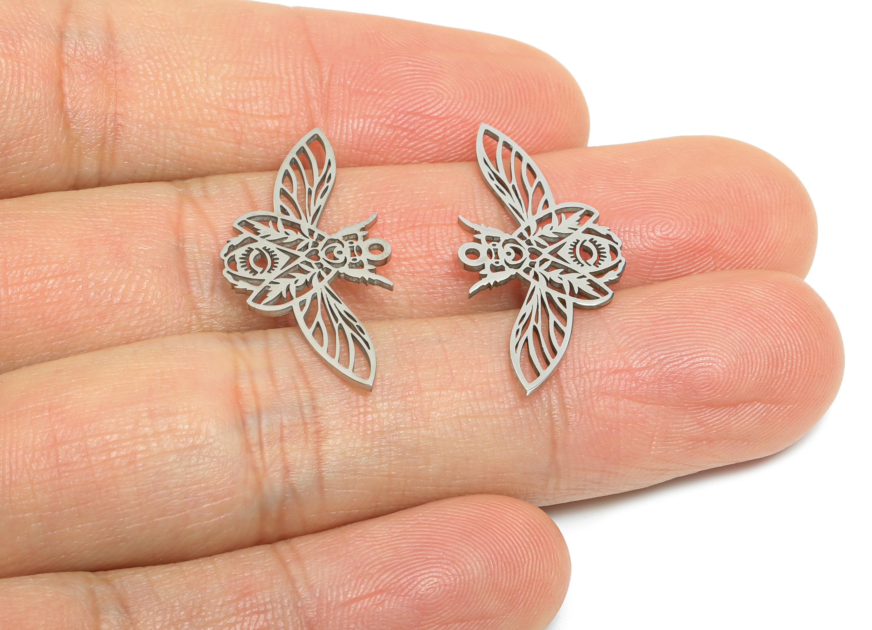 Steel Moth Pendant - Gothic Butterfly Insect Pendant - Nature-Inspired Steel Jewelry - Unique Handmade Moth Charm - 29x14x0.98mm - SS2502 - DOMEDBAZAAR