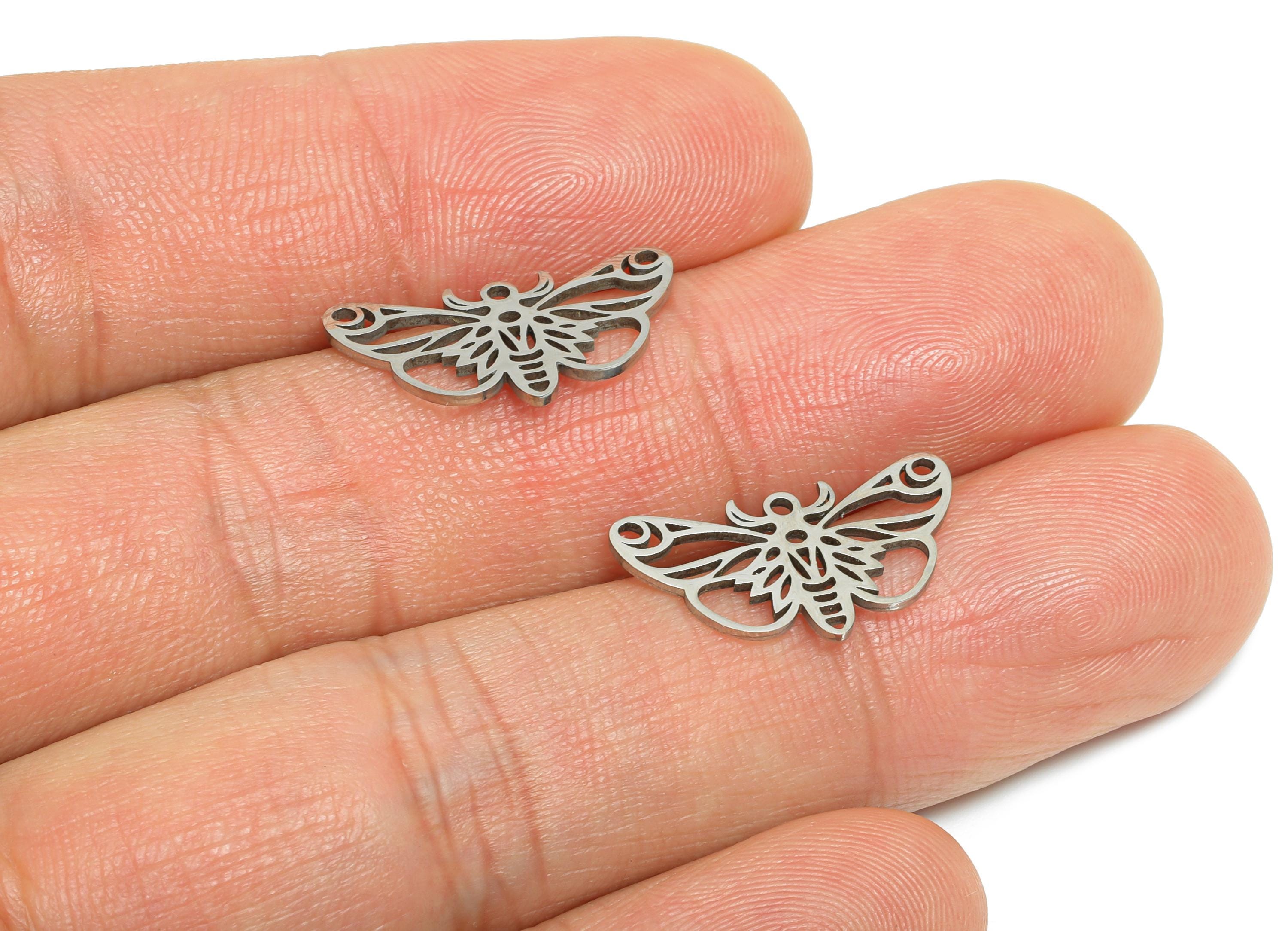 Steel Moth Pendant - Gothic Butterfly Insect Pendant - Nature-Inspired Steel Jewelry - Unique Handmade Moth Charm - 19x10.8x0.98mm - SS2503 - DOMEDBAZAAR