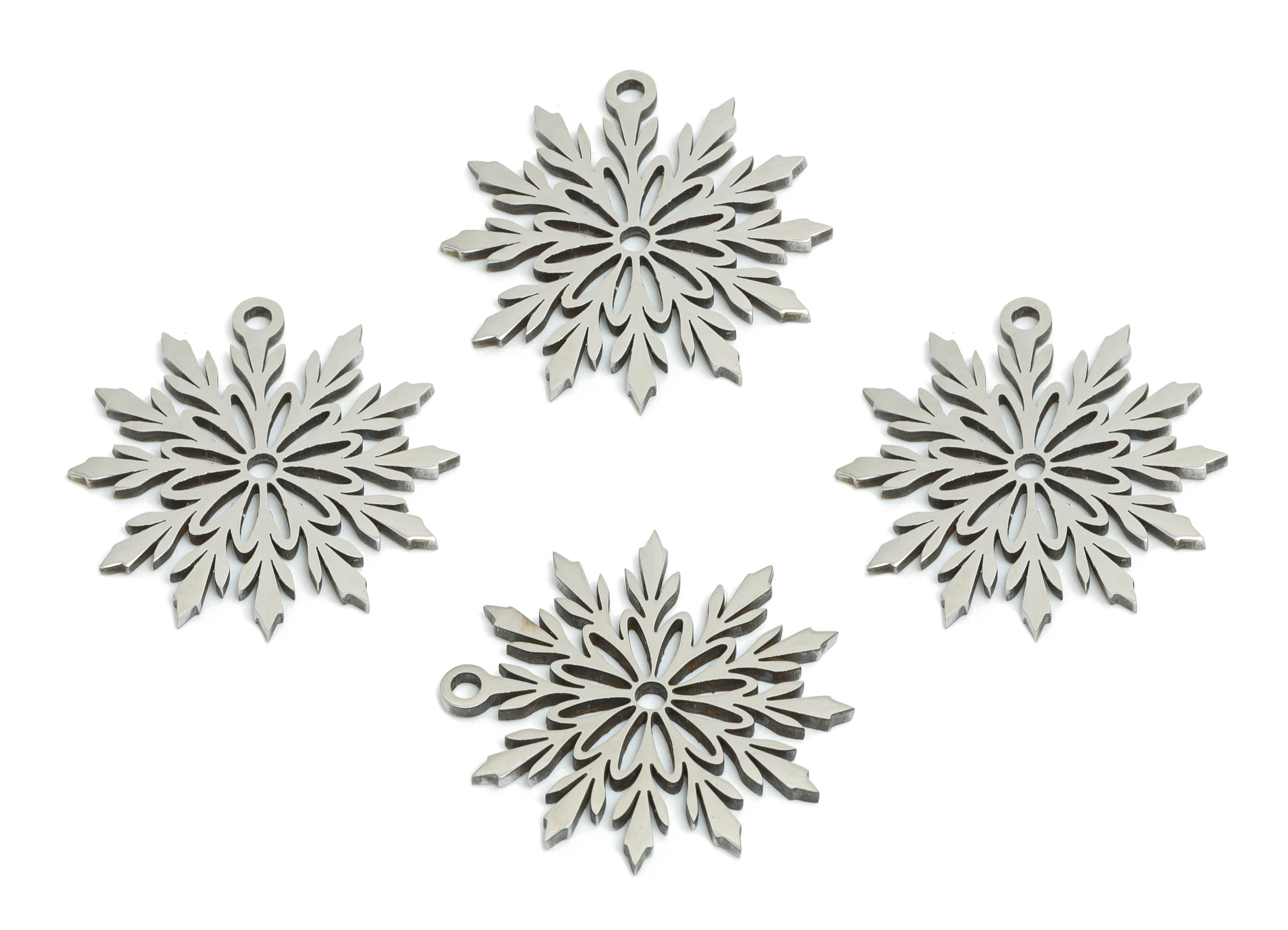Steel Snowflake Charms - DIY Craft Snowflake Component - Winter Holiday Jewelry Charm - Laser Cut Steel Charm - 17.8x16.7x0.98mm - SS2480 - DOMEDBAZAAR