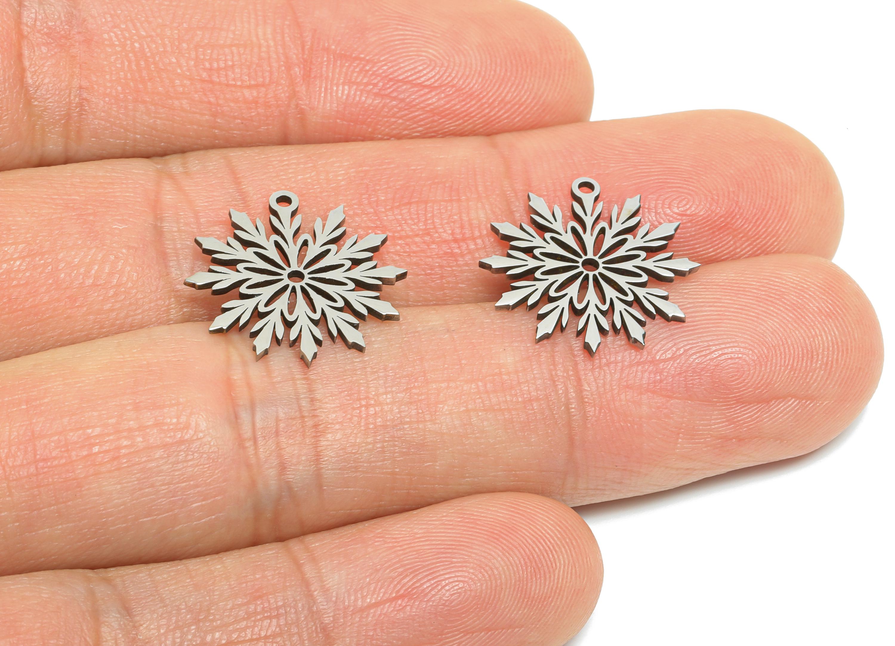Steel Snowflake Charms - DIY Craft Snowflake Component - Winter Holiday Jewelry Charm - Laser Cut Steel Charm - 17.8x16.7x0.98mm - SS2480 - DOMEDBAZAAR