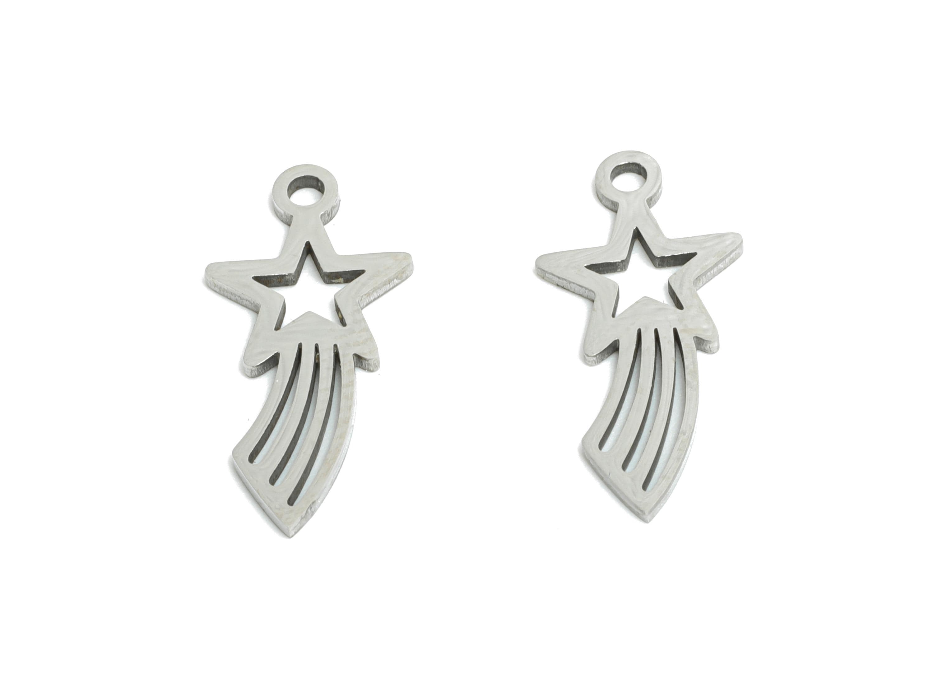 Steel Shooting Star Pendant - Cosmic Star Jewelry - Celestial Falling Star Charm - Laser Cut Lucky Star Steel Charm - 17.8x8x0.98mm - SS2514 - DOMEDBAZAAR
