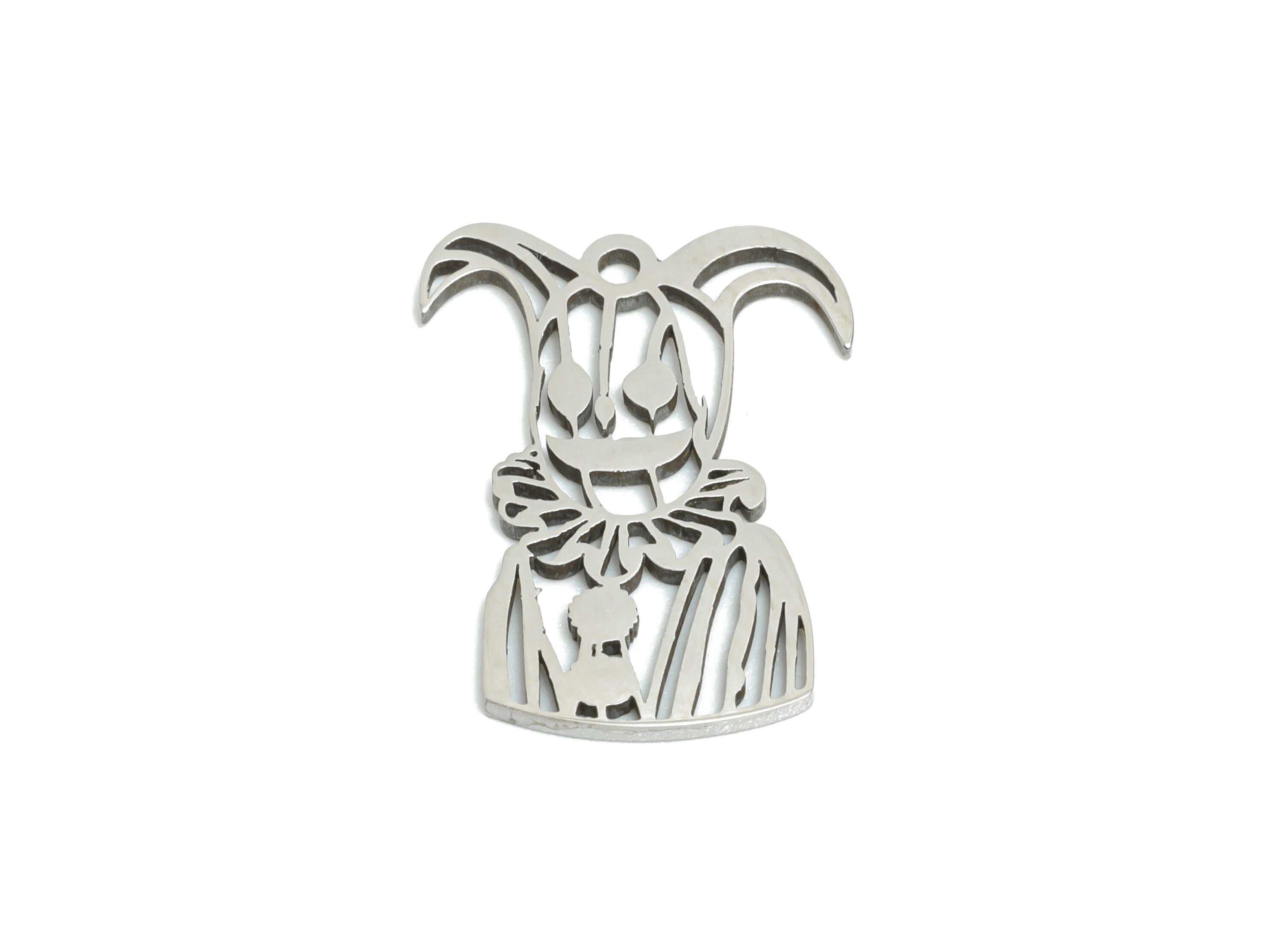Steel Jester Pendant - Vintage Circus Clown Pendant - Halloween DIY Jewelry - Laser-Cut Mardi Gras Joker Charm - 17.8x12.9x0.98mm - SS2491 - DOMEDBAZAAR