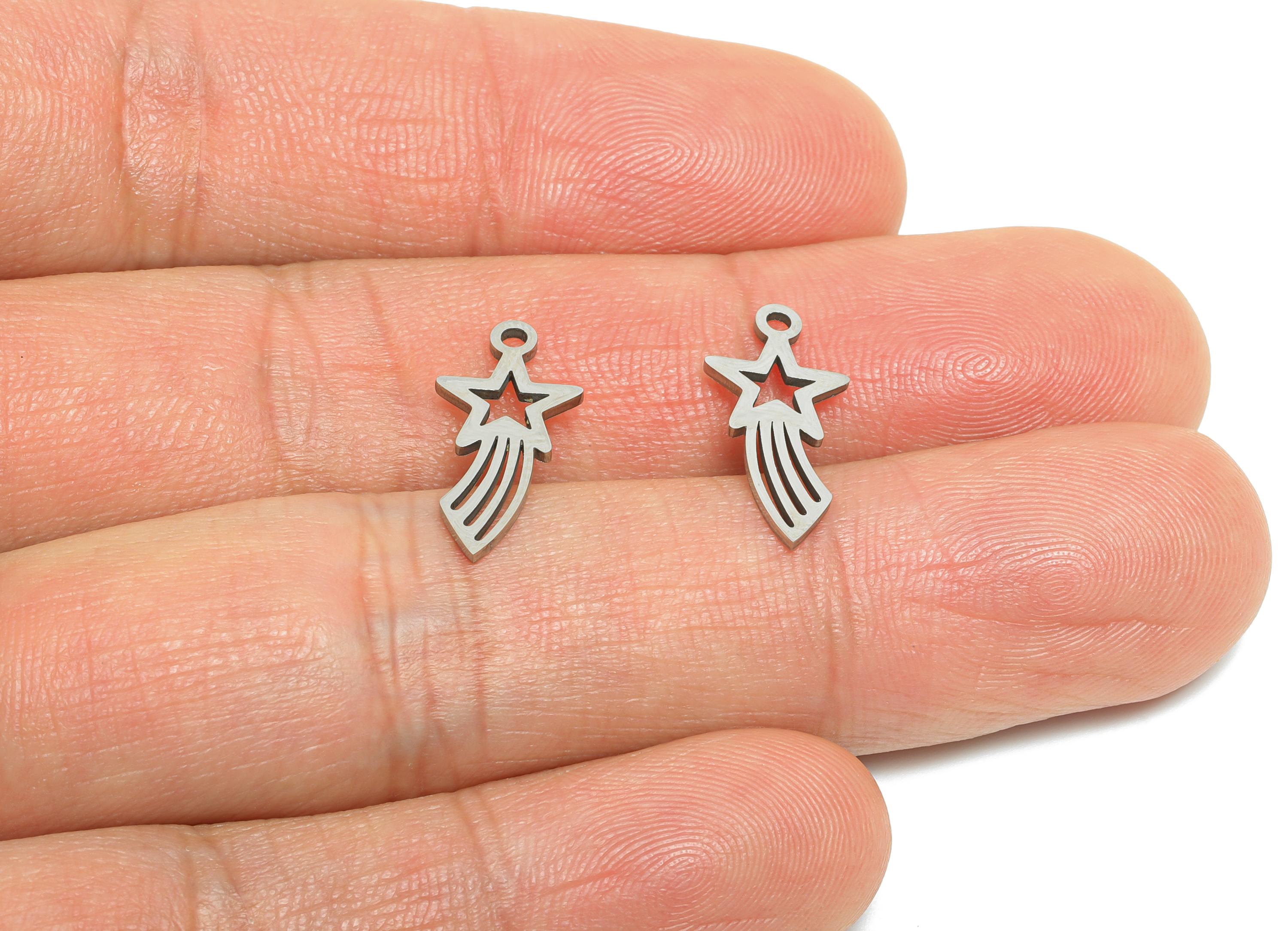 Steel Shooting Star Pendant - Cosmic Star Jewelry - Celestial Falling Star Charm - Laser Cut Lucky Star Steel Charm - 17.8x8x0.98mm - SS2514 - DOMEDBAZAAR