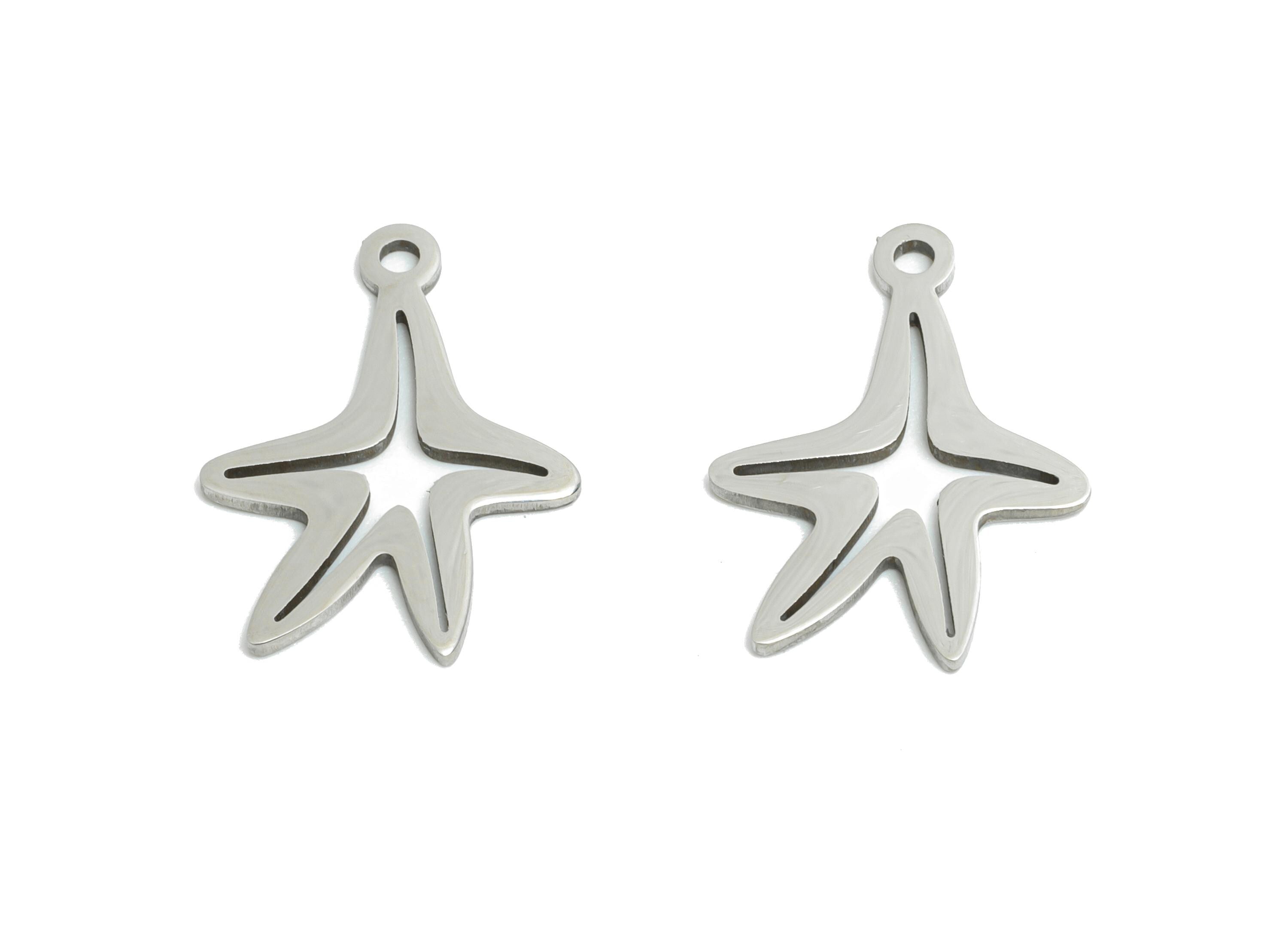 Steel Starfish Pendant - DIY Craft Sea Star Jewelry - Laser Cut Marine Life Charm - Minimalist Steel Ocean Charm - 17.76x13x0.98mm - SS2429 - DOMEDBAZAAR
