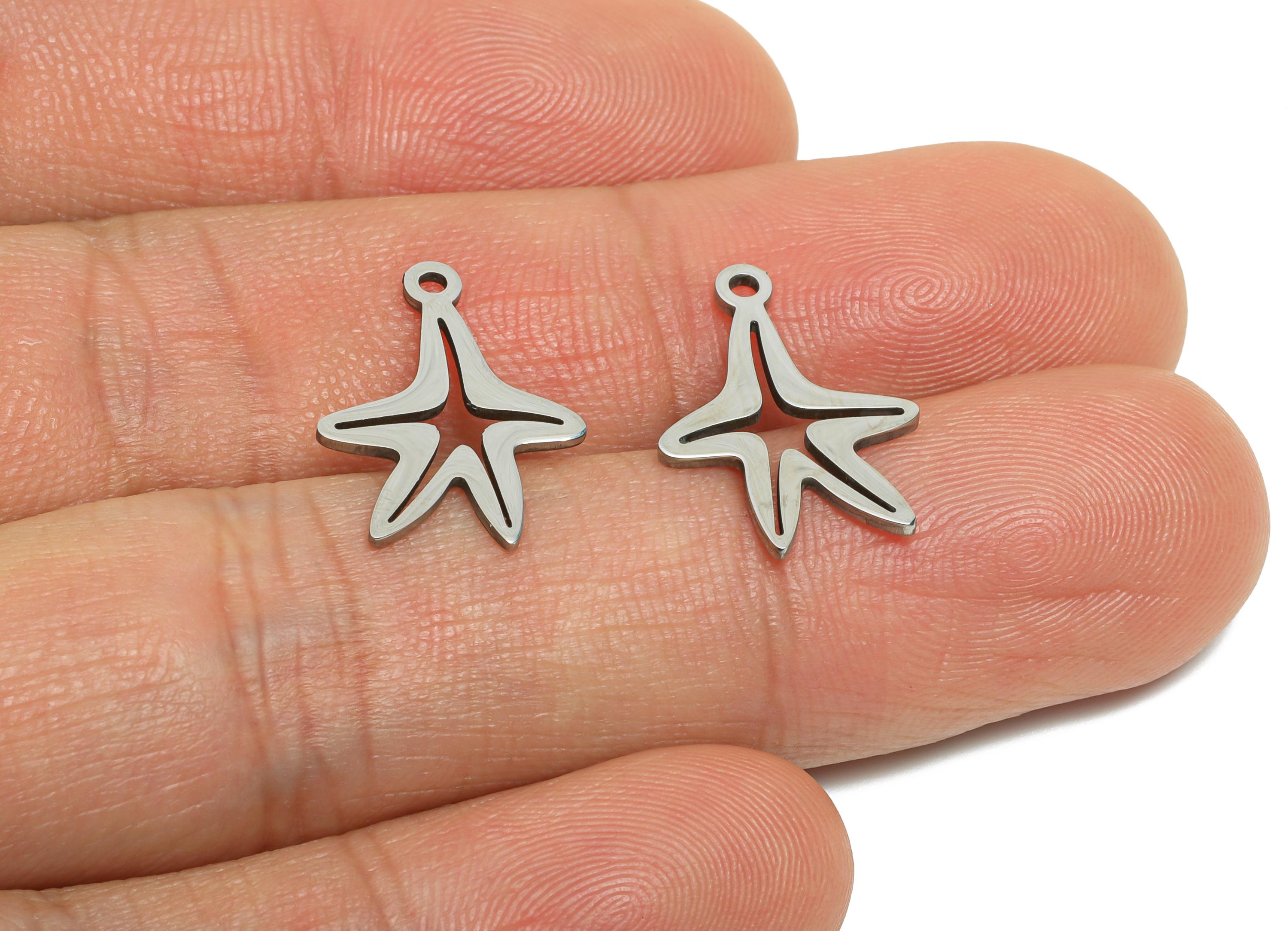 Steel Starfish Pendant - DIY Craft Sea Star Jewelry - Laser Cut Marine Life Charm - Minimalist Steel Ocean Charm - 17.76x13x0.98mm - SS2429 - DOMEDBAZAAR
