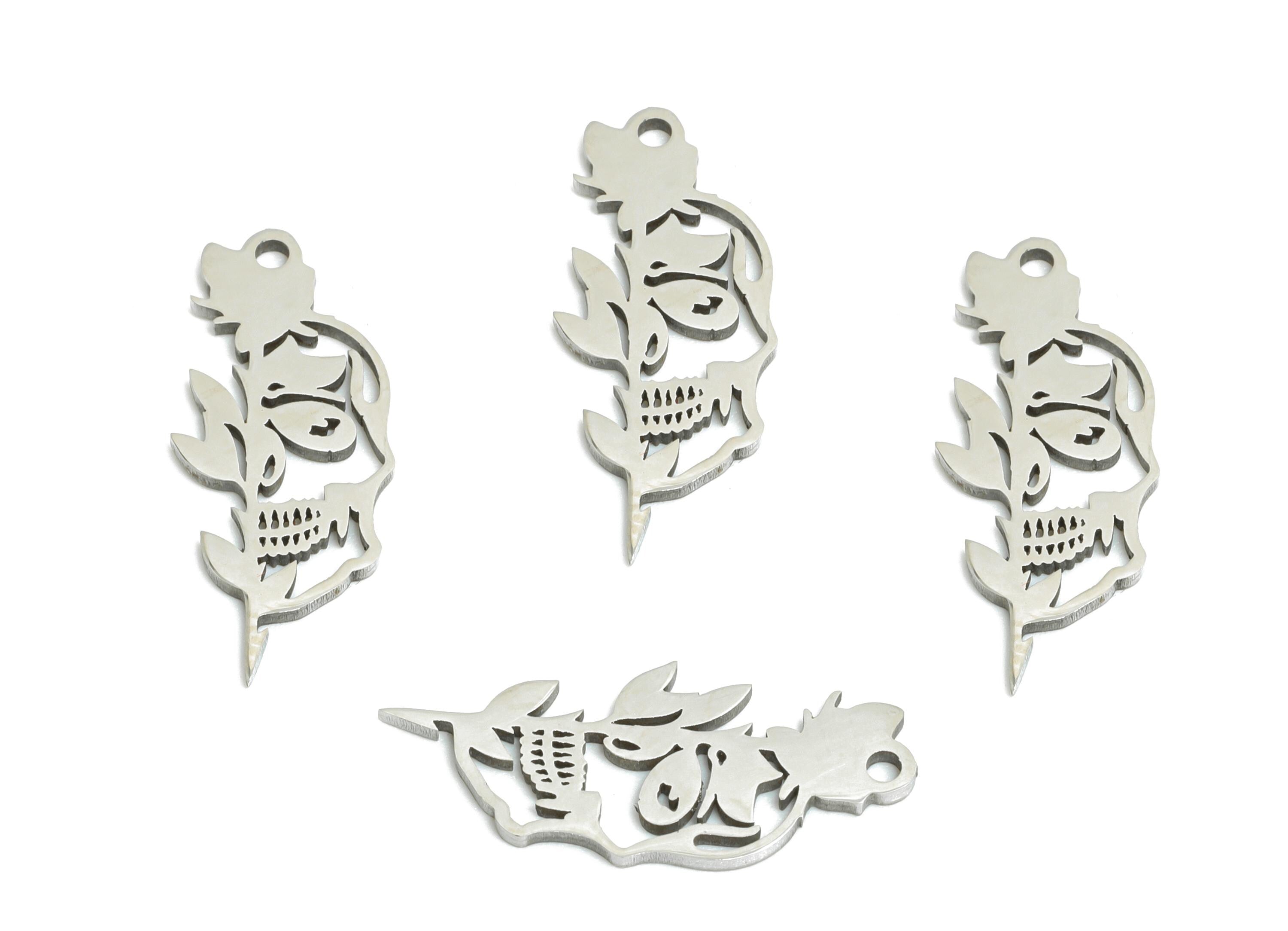 Stainless Steel Rose Charm - Dainty Hollow Flower Charm - Modern Botanical Floral Jewelry - Nature-Inspired Pendant - 19.6x8x0.98mm - SS2481 - DOMEDBAZAAR