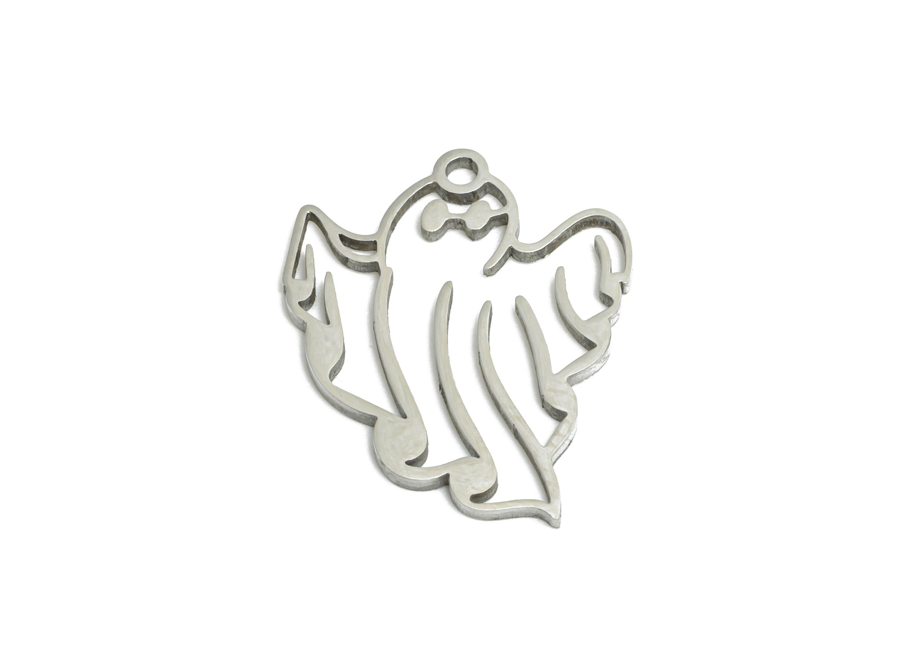 Steel Ghost Pendant - Halloween Spooky Charm Jewelry - Cute Ghost Jewelry - Laser Cut Mystic Ghost Charm - 18x14x0.98mm - SS2425 - DOMEDBAZAAR