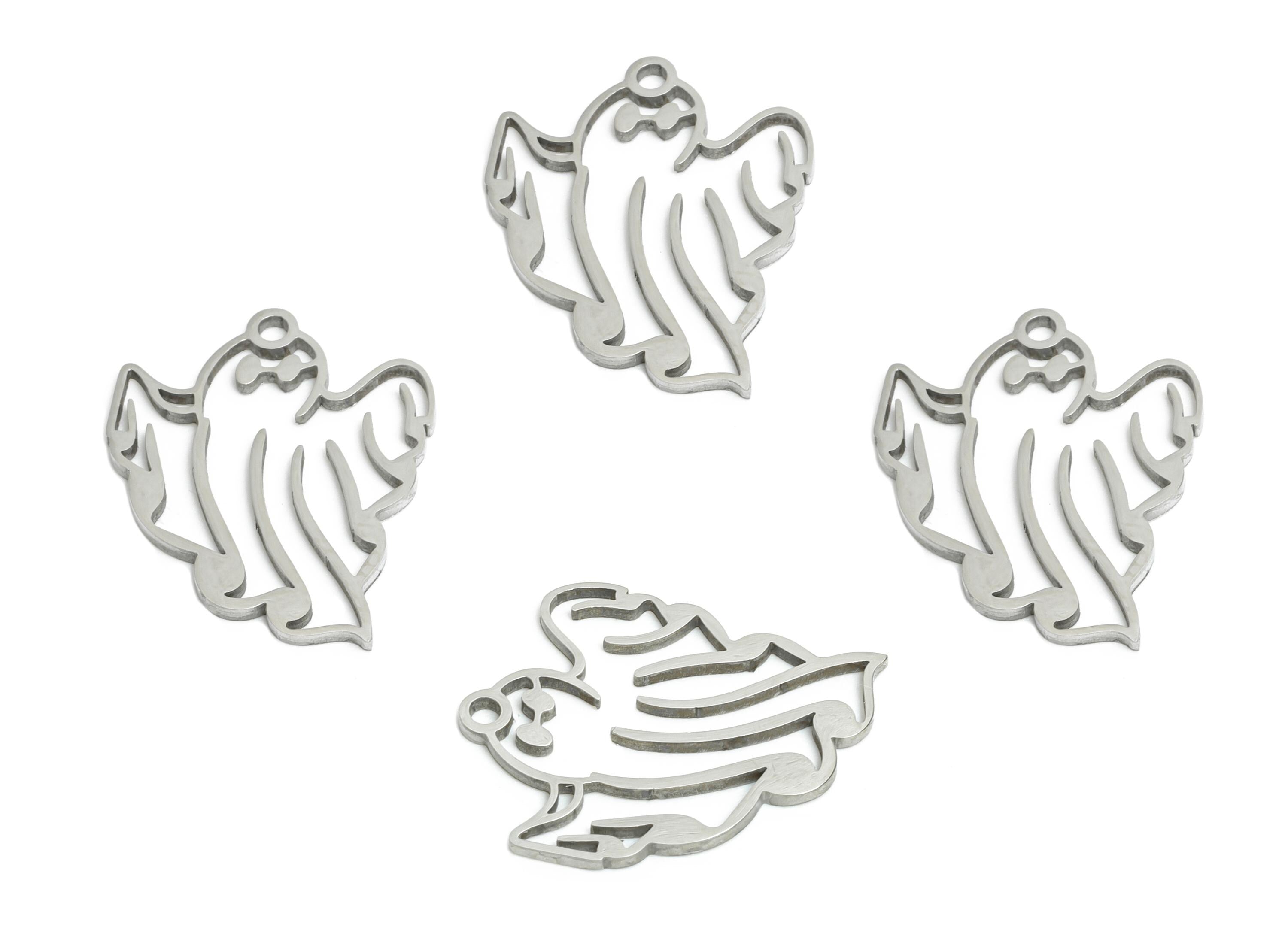 Steel Ghost Pendant - Halloween Spooky Charm Jewelry - Cute Ghost Jewelry - Laser Cut Mystic Ghost Charm - 18x14x0.98mm - SS2425 - DOMEDBAZAAR