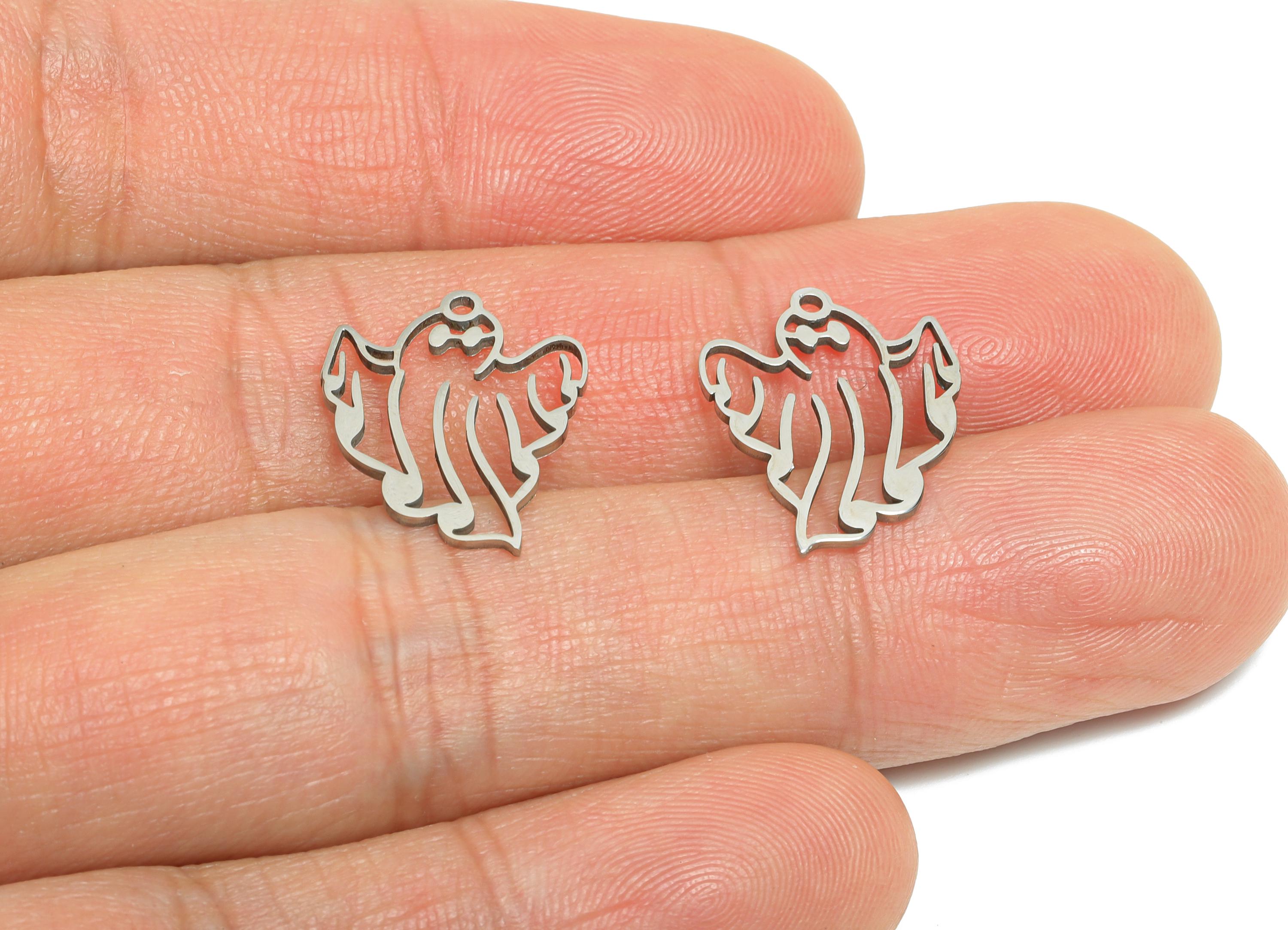 Steel Ghost Pendant - Halloween Spooky Charm Jewelry - Cute Ghost Jewelry - Laser Cut Mystic Ghost Charm - 18x14x0.98mm - SS2425 - DOMEDBAZAAR