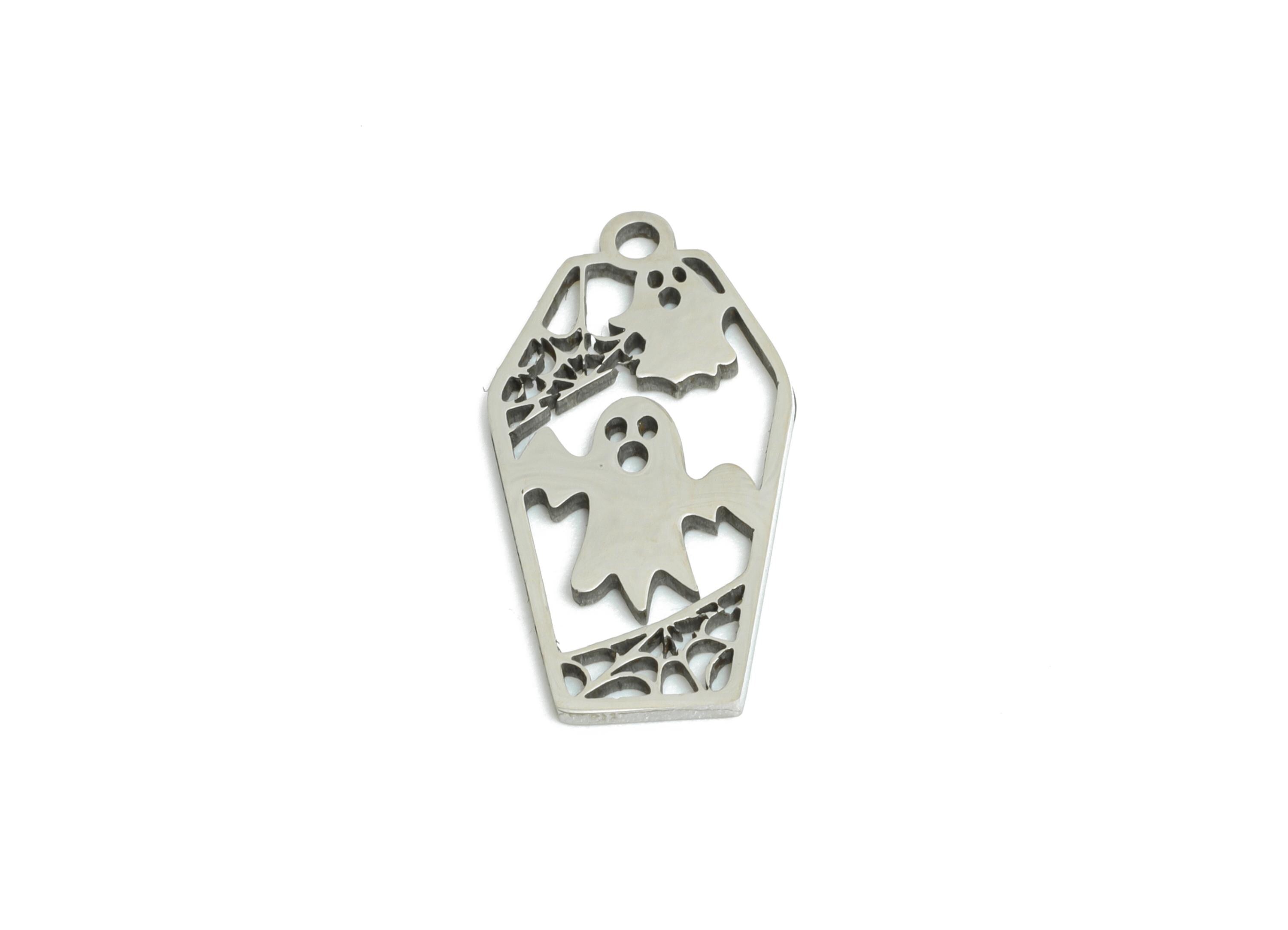 Steel Ghost Pendant - Halloween Spooky Charm Jewelry - Geometry Ghost Jewelry - Laser Cut Steel Mystic Ghost Charm - 17x9.16x0.98mm - SS2516 - DOMEDBAZAAR