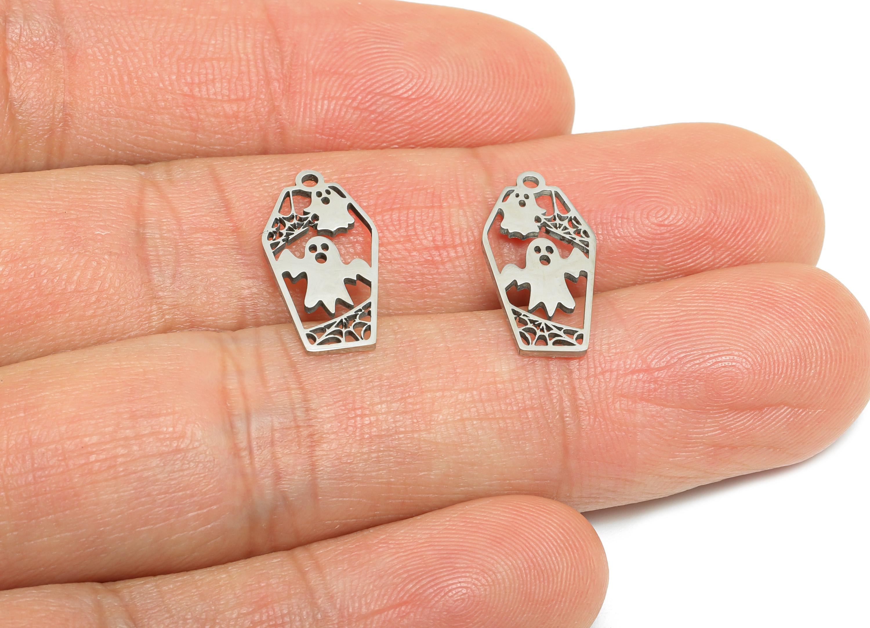 Steel Ghost Pendant - Halloween Spooky Charm Jewelry - Geometry Ghost Jewelry - Laser Cut Steel Mystic Ghost Charm - 17x9.16x0.98mm - SS2516 - DOMEDBAZAAR