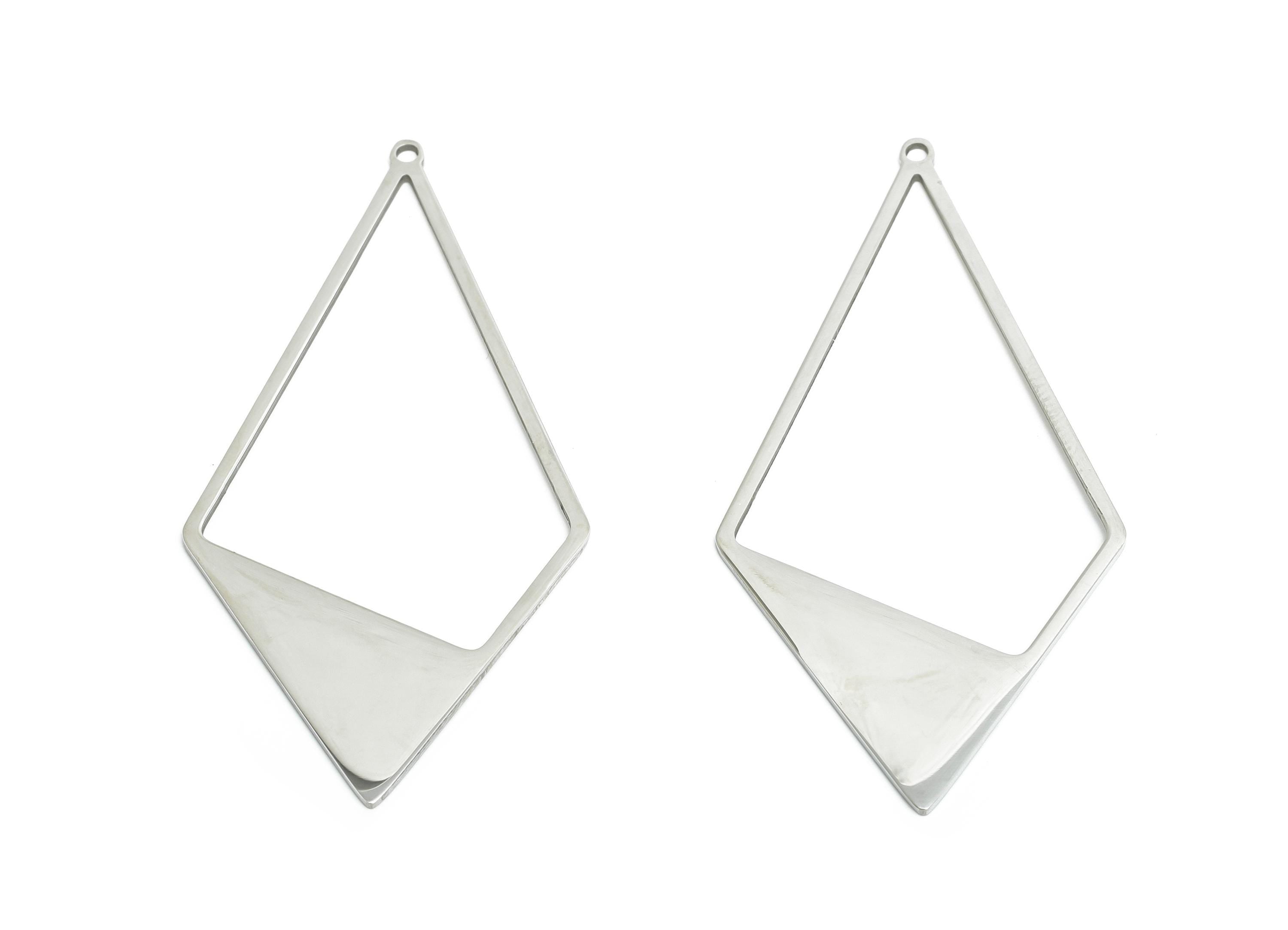 Steel Diamond Charm - Geometric Modern Pendant - Laser Cut Industrial Chic Jewelry - Stainless Steel Charm - 56x27x0.98mm - SS2305 - DOMEDBAZAAR