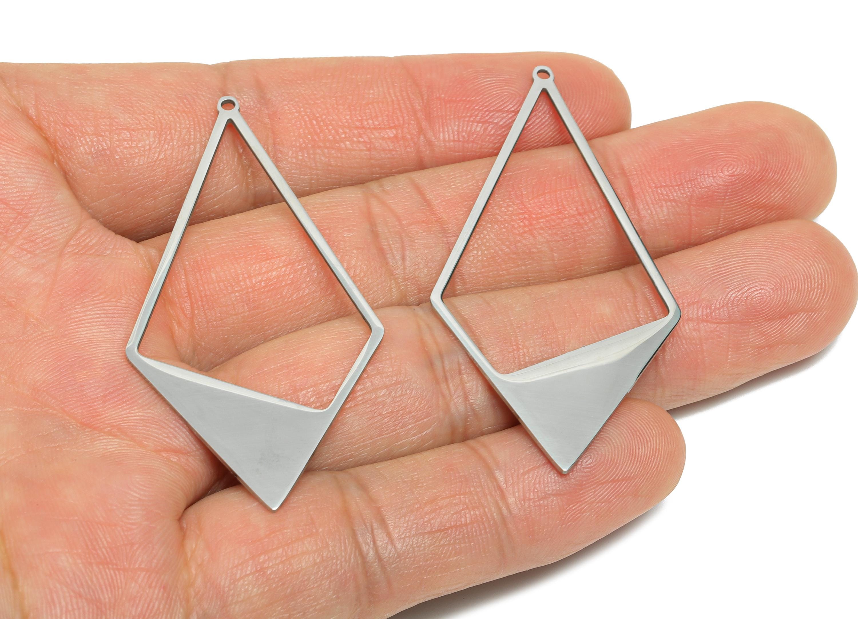 Steel Diamond Charm - Geometric Modern Pendant - Laser Cut Industrial Chic Jewelry - Stainless Steel Charm - 56x27x0.98mm - SS2305 - DOMEDBAZAAR