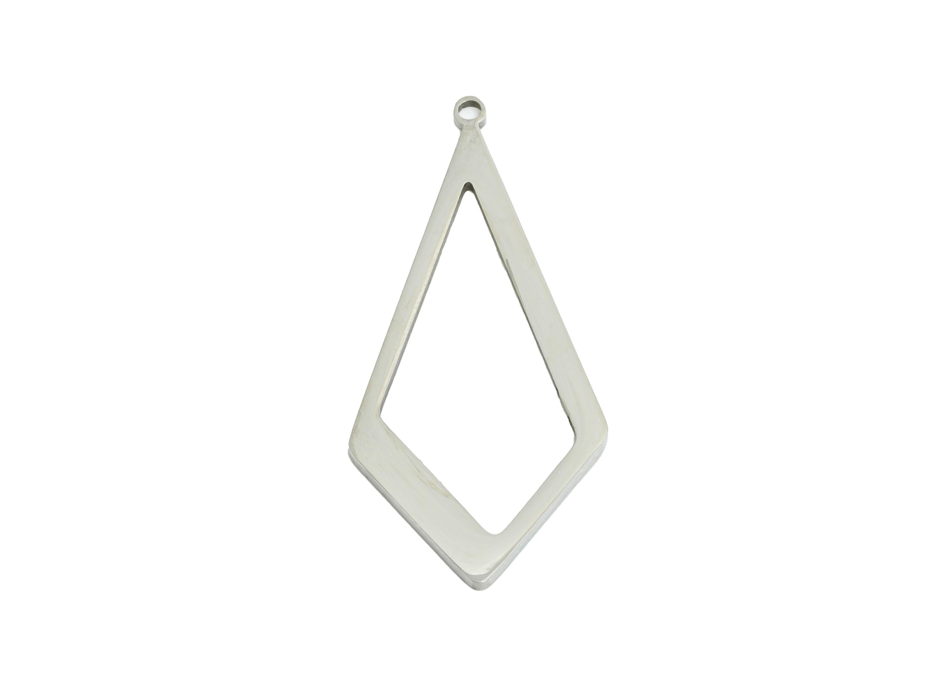 Steel Diamond Charm - Geometric Modern Pendant - Laser Cut Industrial Chic Jewelry - Stainless Steel Charm - 30.7x13.63x0.98mm - SS2324 - DOMEDBAZAAR
