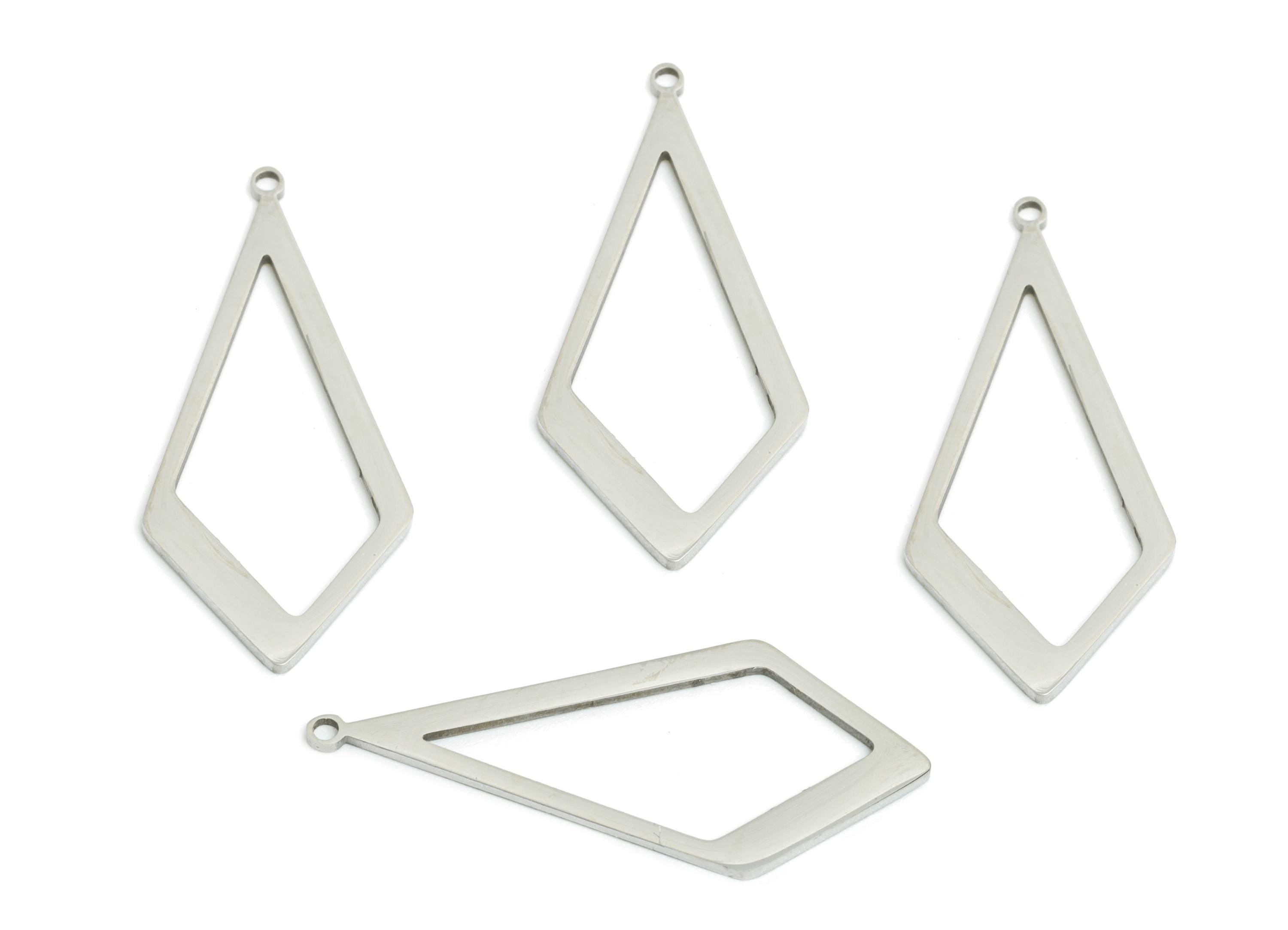 Steel Diamond Charm - Geometric Modern Pendant - Laser Cut Industrial Chic Jewelry - Stainless Steel Charm - 30.7x13.63x0.98mm - SS2324 - DOMEDBAZAAR