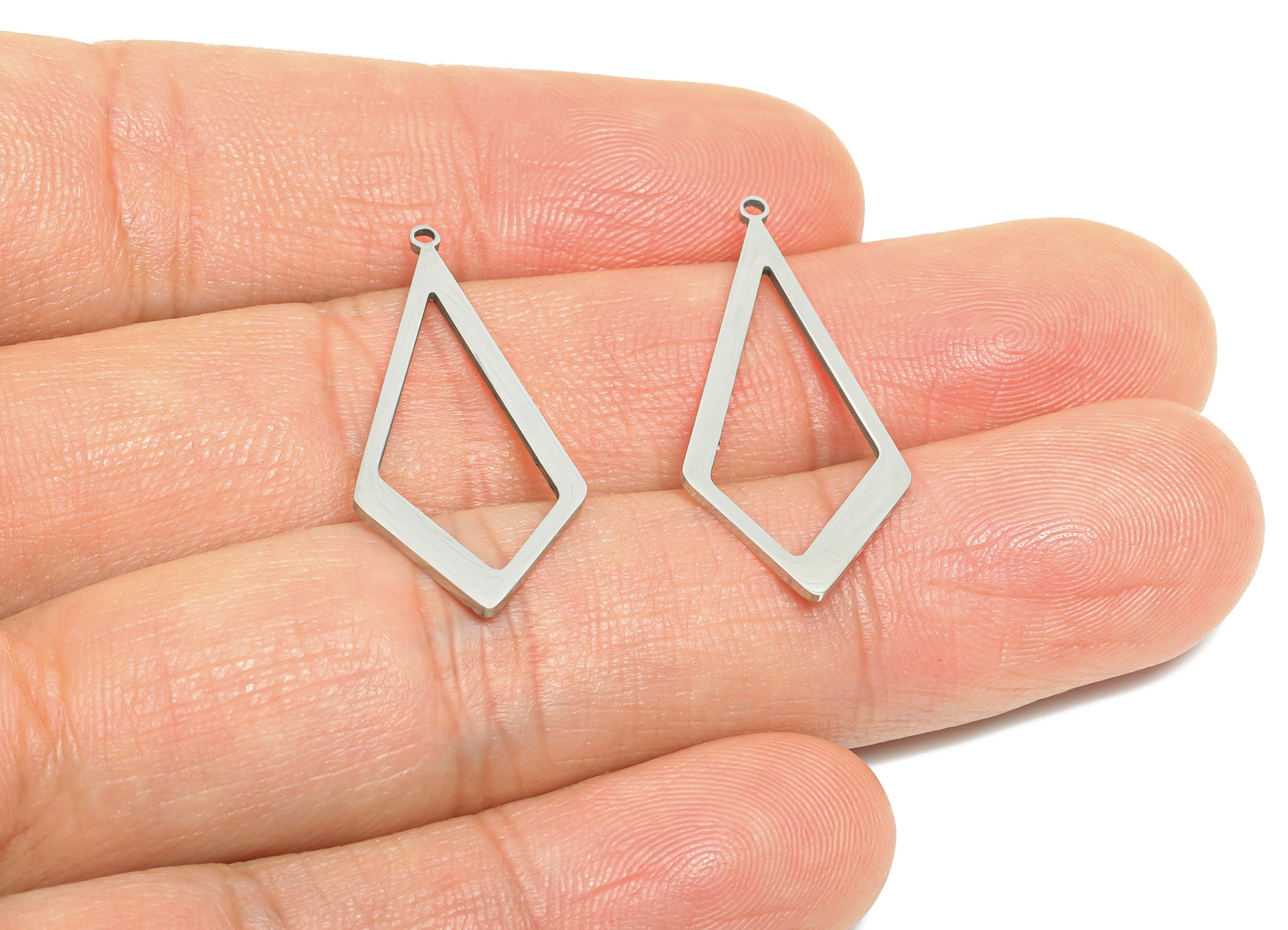 Steel Diamond Charm - Geometric Modern Pendant - Laser Cut Industrial Chic Jewelry - Stainless Steel Charm - 30.7x13.63x0.98mm - SS2324 - DOMEDBAZAAR