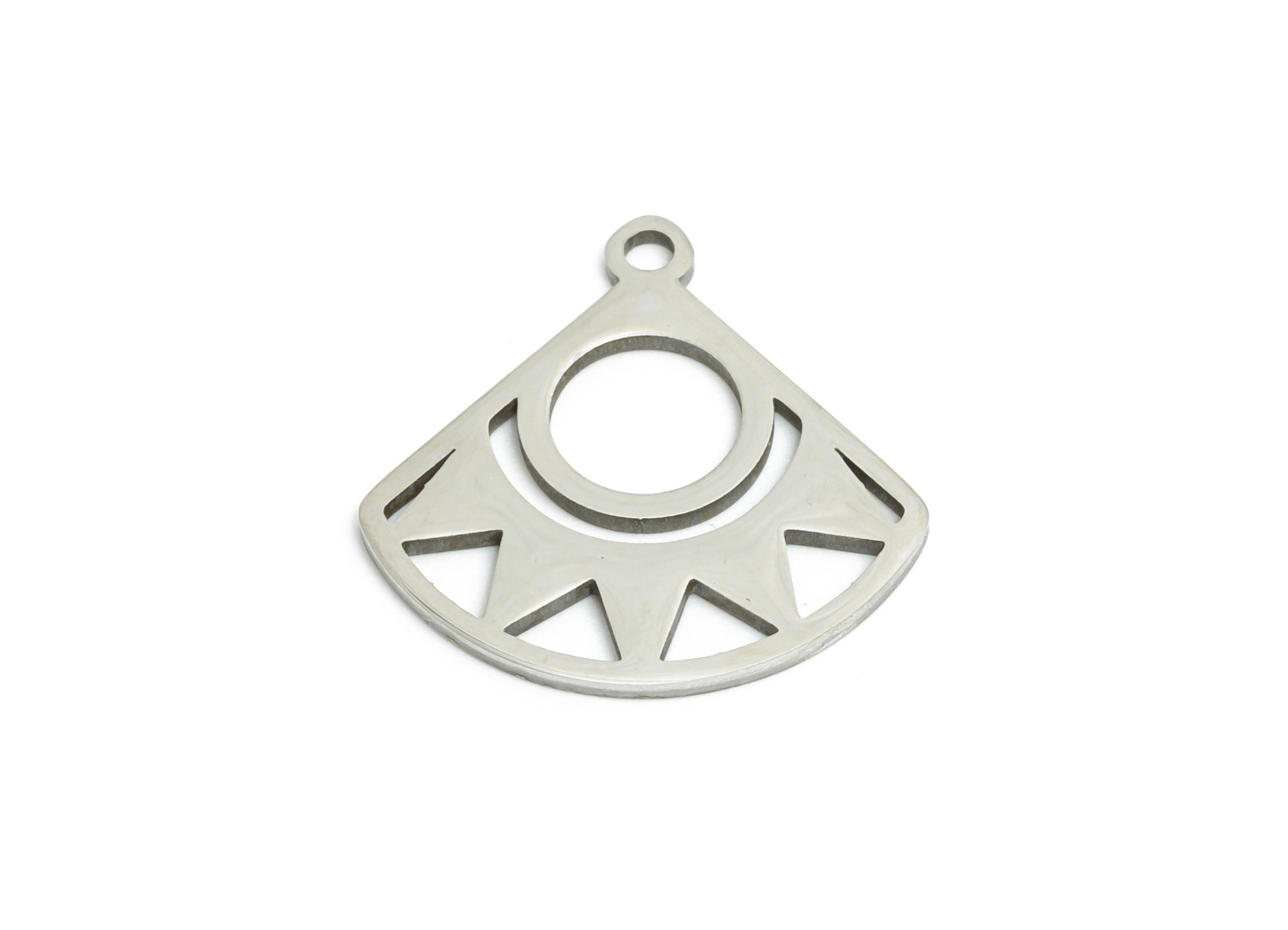 Steel Fan Sunshine Charm - Geometric Modern Pendant - Laser Cut Industrial Chic Jewelry - Stainless Steel Charm - 16.8x16.75x0.98mm - SS2465 - DOMEDBAZAAR