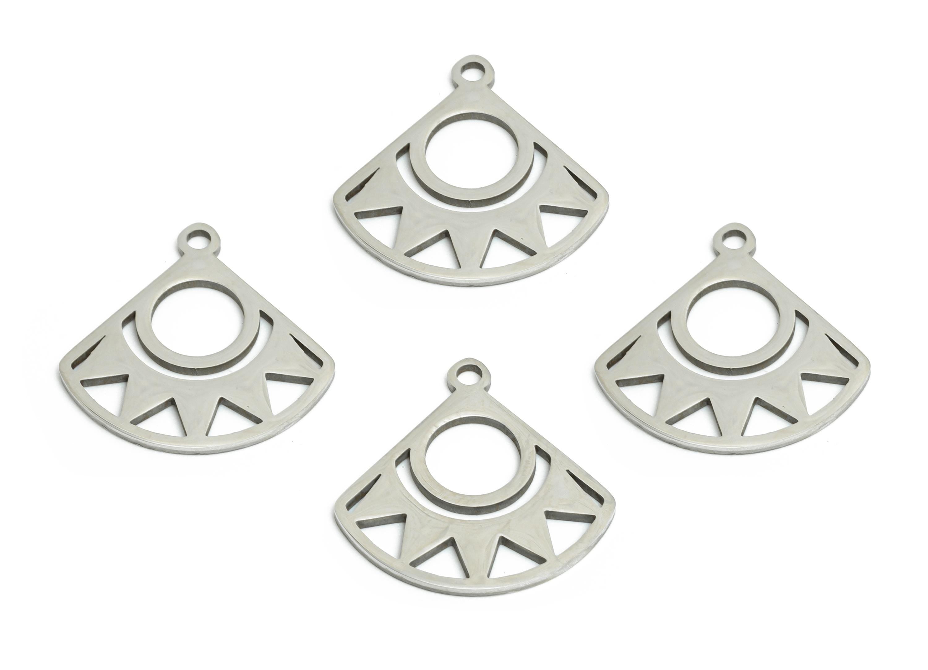 Steel Fan Sunshine Charm - Geometric Modern Pendant - Laser Cut Industrial Chic Jewelry - Stainless Steel Charm - 16.8x16.75x0.98mm - SS2465 - DOMEDBAZAAR